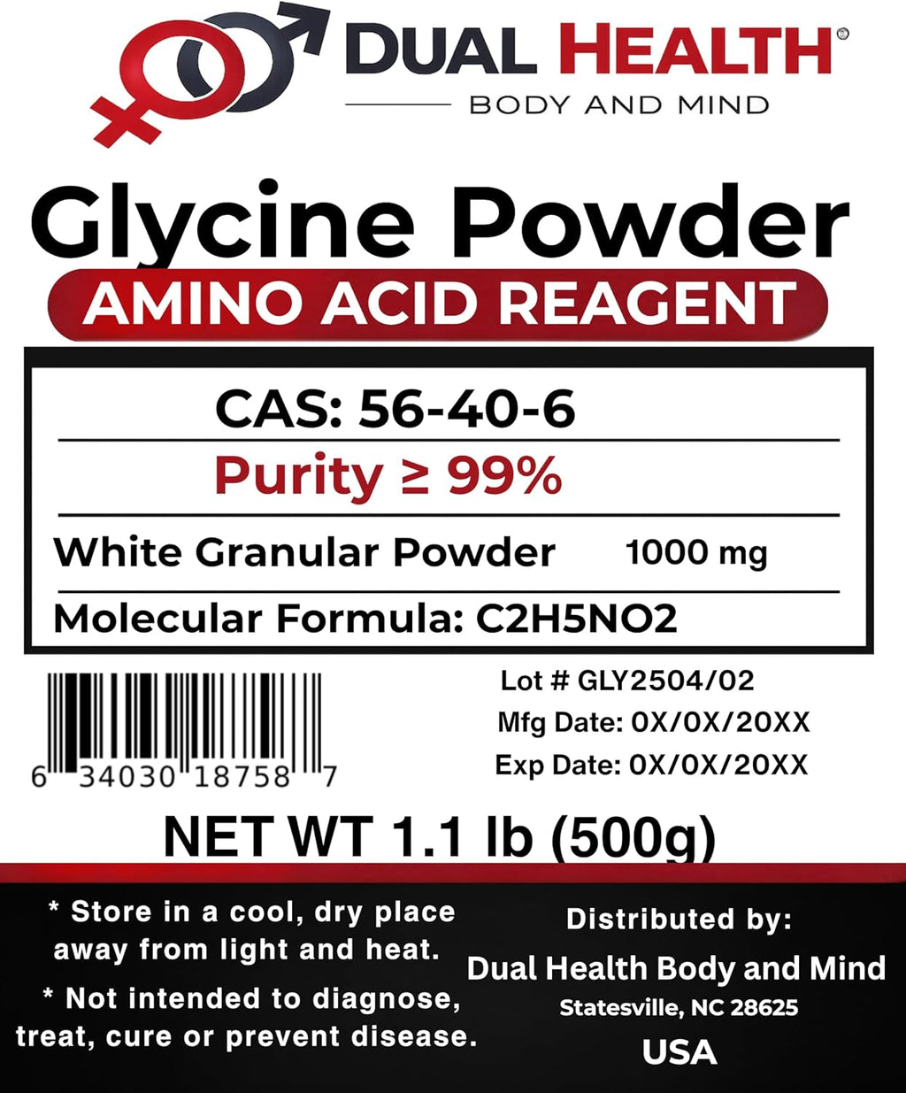 Pure Glycine Powder (500g) - Amino Acid for Sleep, Non-GMO, Gluten-Free