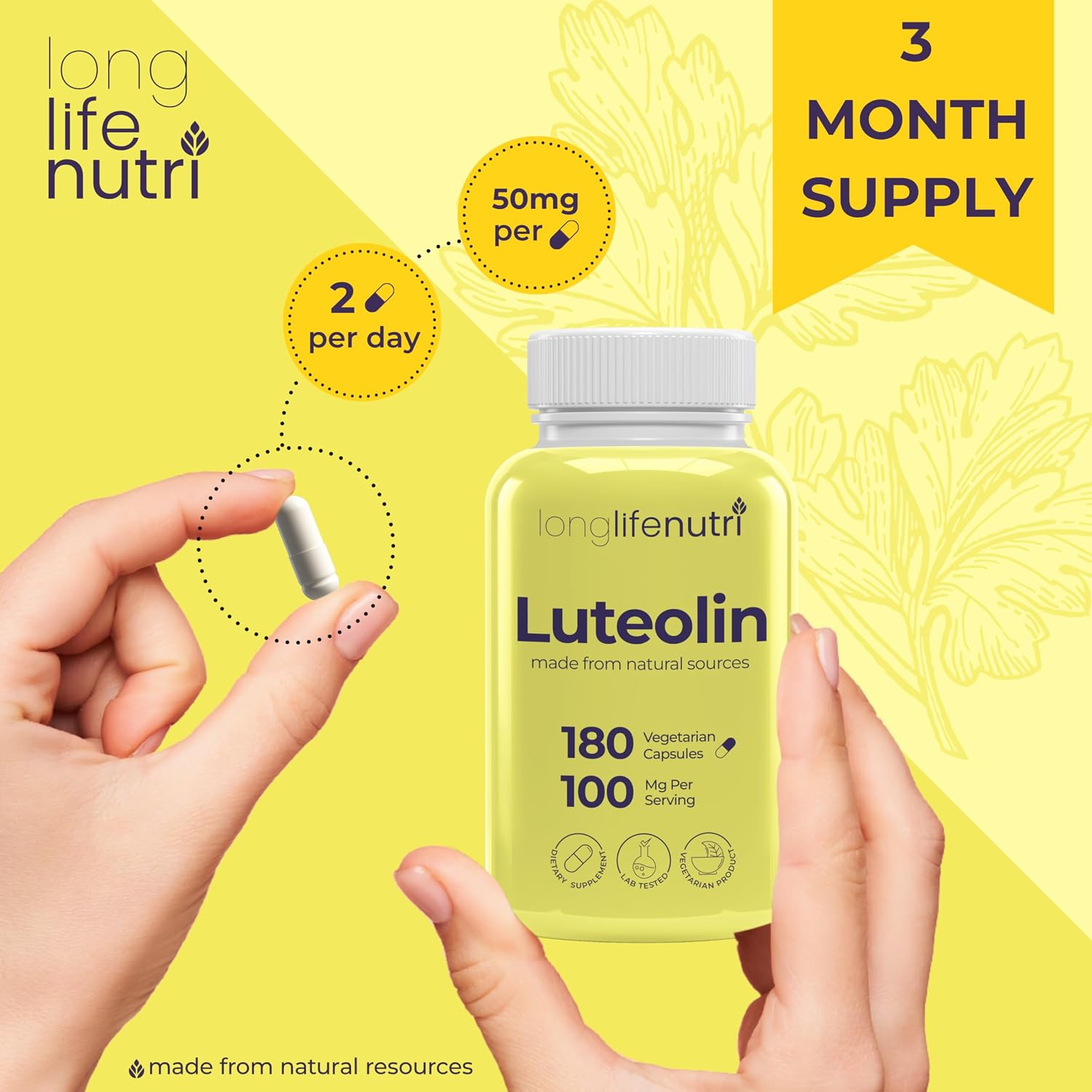 Luteolina 100mg - 180 Cápsulas Veganas - LongLifeNutri
