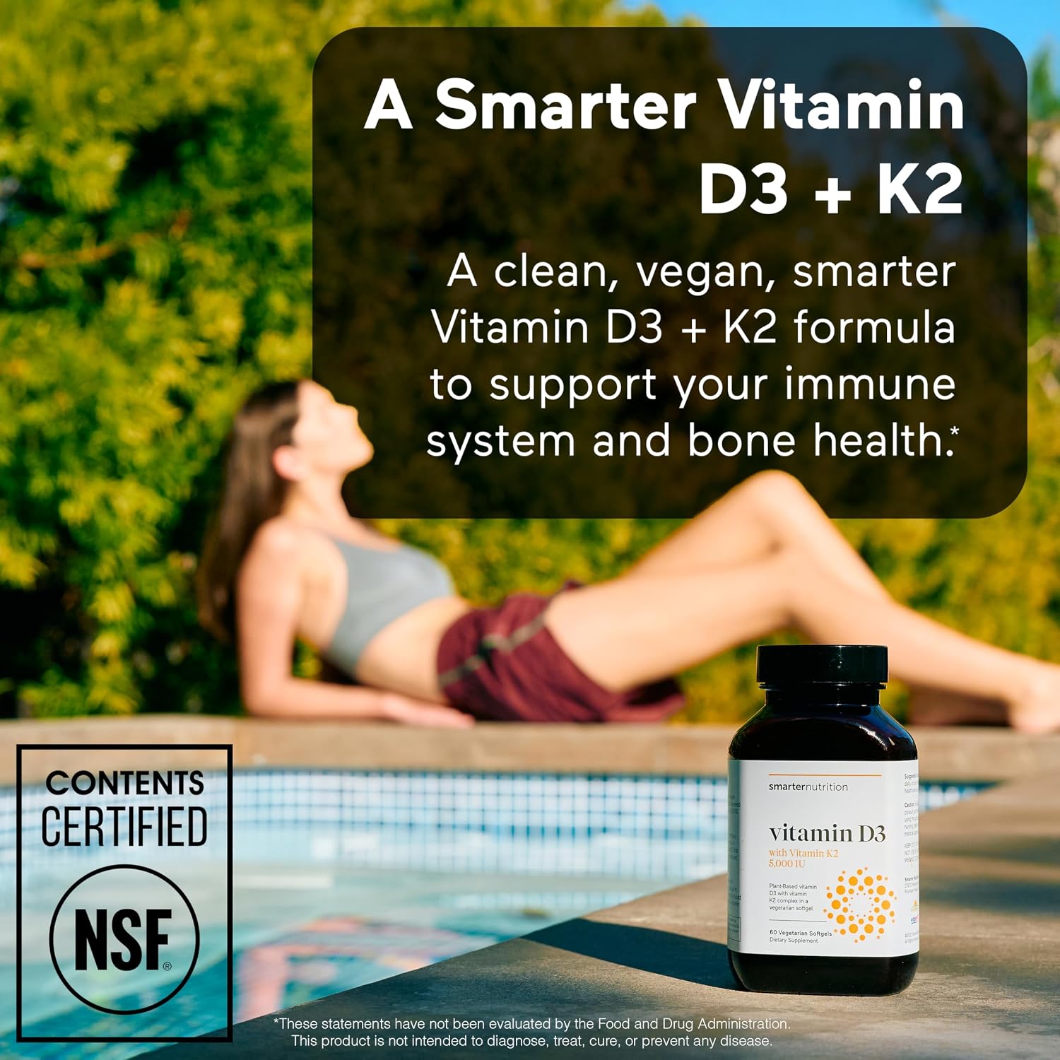 SMARTERNUTRITION Vegan Vitamin D3 5000 UI + K2 1100 mcg - 360 Cápsulas