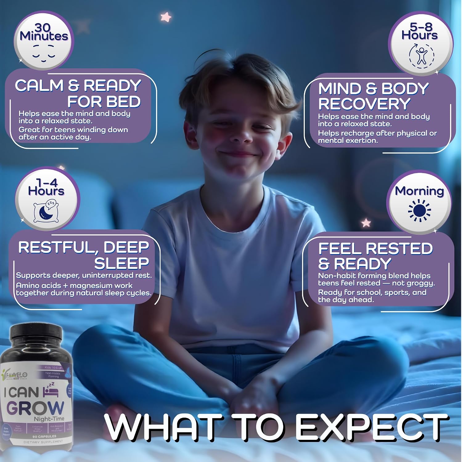 I Can Grow NightTime Vitaminas para Niños - Multivitamínico con Glicinato de Magnesio para el Sueño