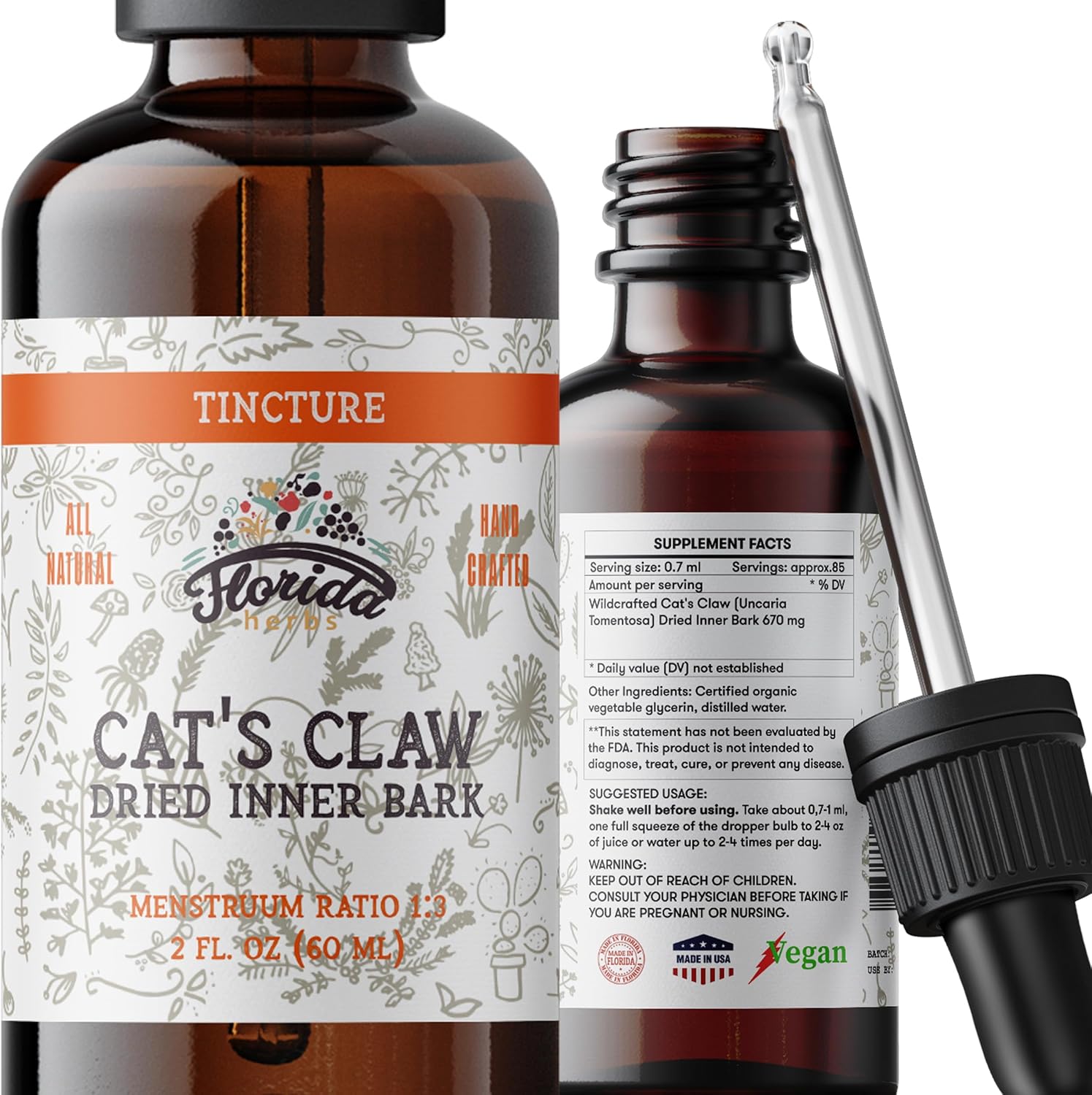 Extracto Líquido de Uña de Gato sin Alcohol, 60 ml - FLORIDA HERBS