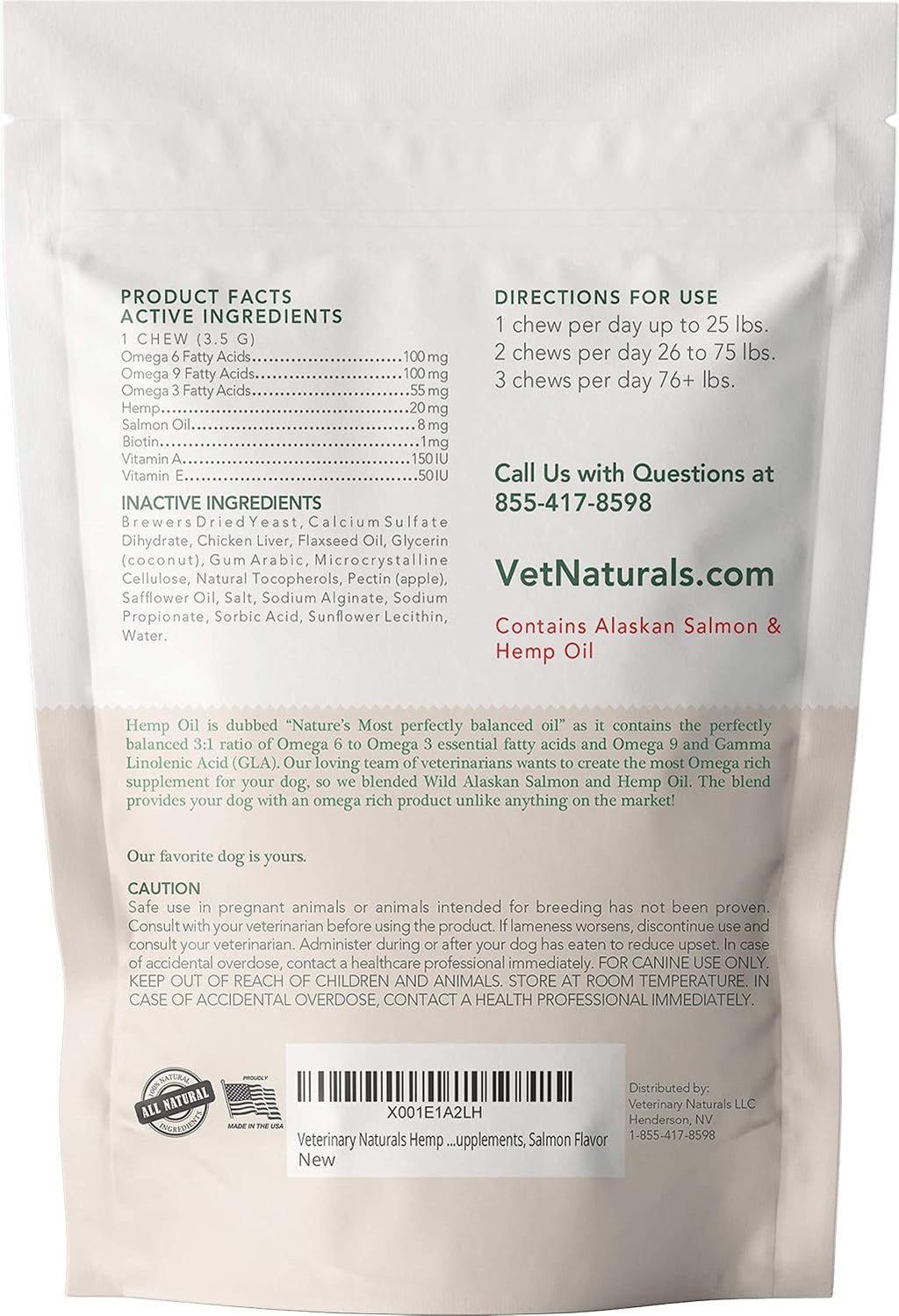 Veterinary Naturals Hemp Oil & Salmon Oil Chews for Dogs - 60 Soft Chews