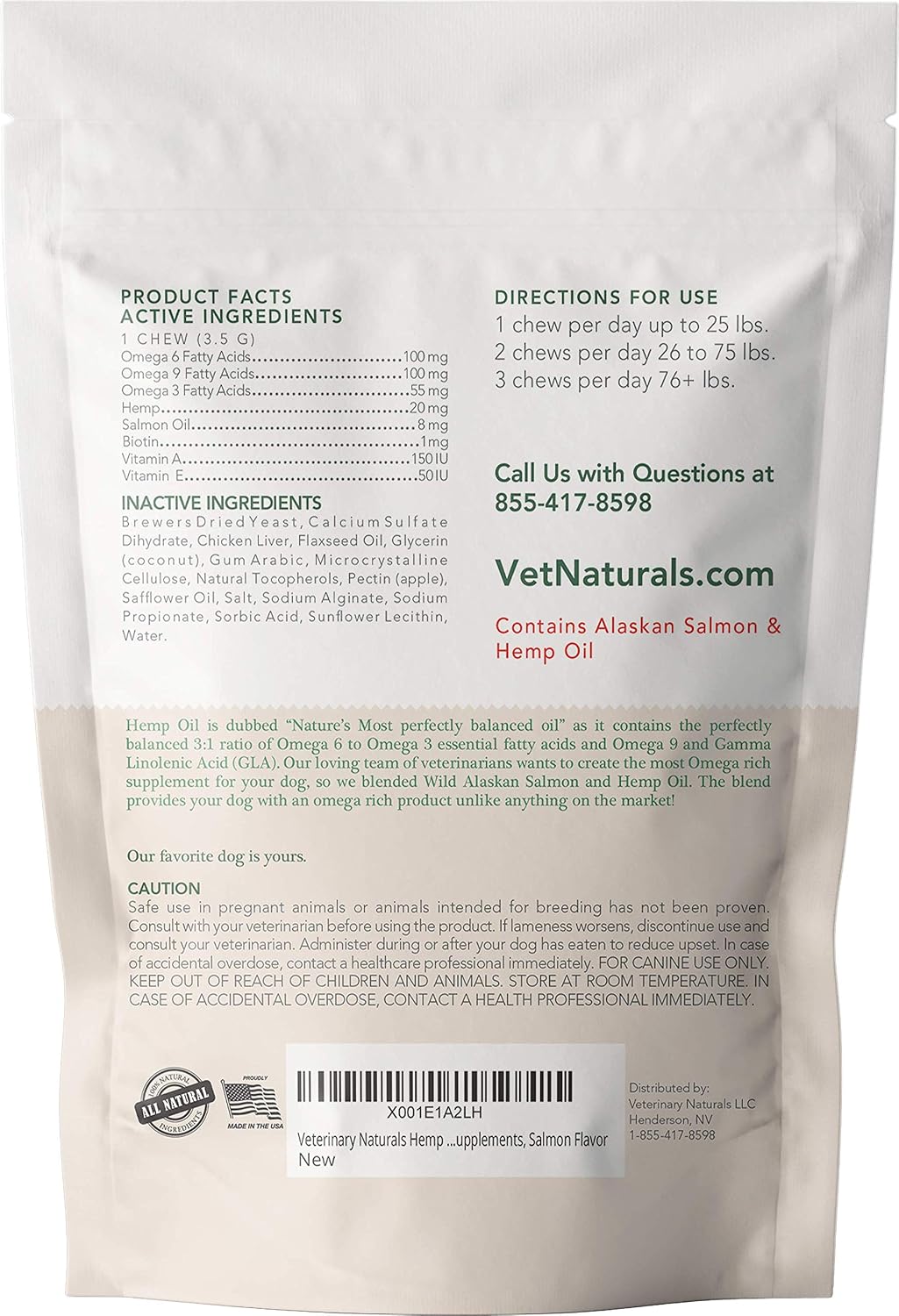 Veterinary Naturals Hemp Oil & Salmon Oil Chews for Dogs - 60 Soft Chews