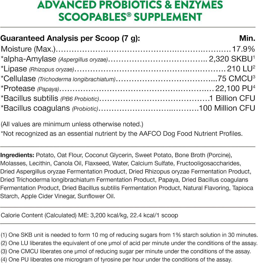 NaturVet Scoopables Probióticos Avanzados para Perros - Probióticos Masticables y Enzimas Digestivas - Sabor a Bacon Ahumado | Bolsa de 312g