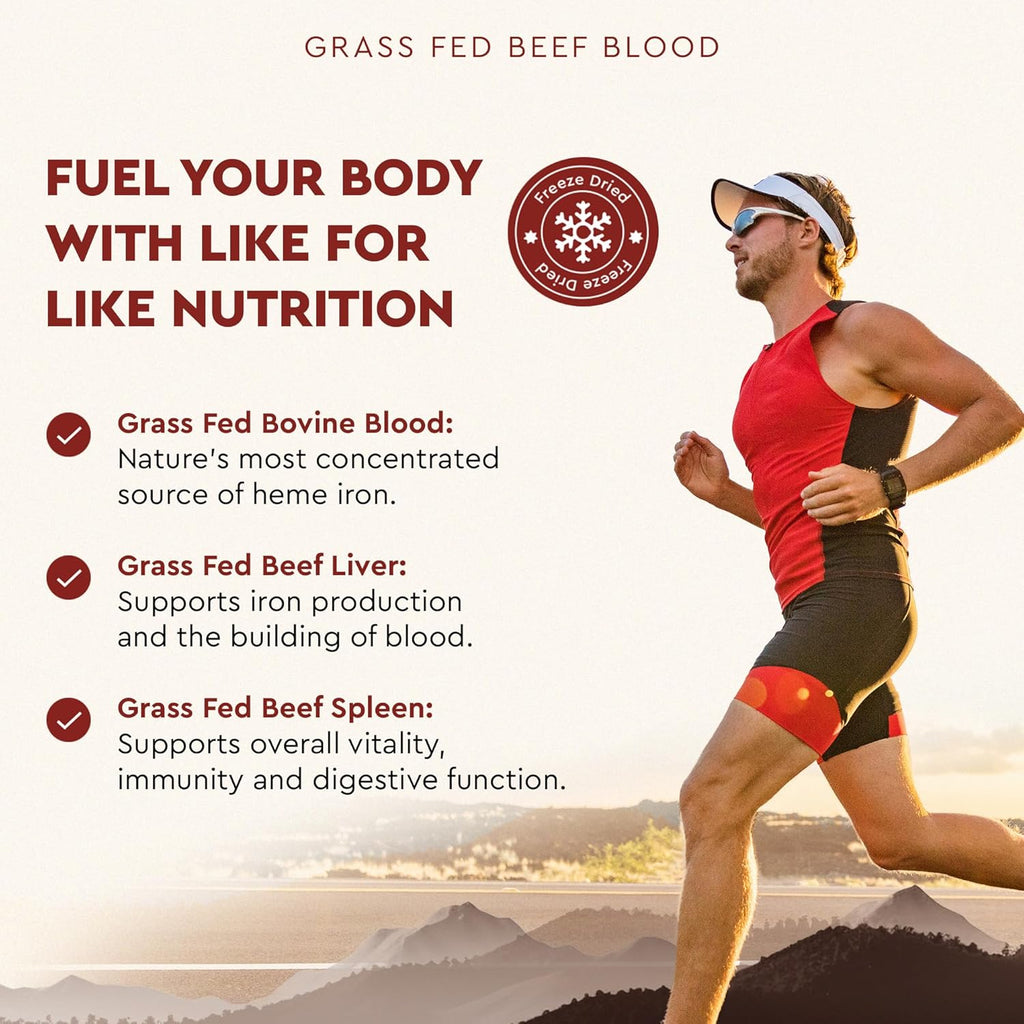 Ancestral Supplements Grass Fed Blood - Fórmula de Sangre, Hígado y Bazo, 500 mg, 180 Cápsulas
