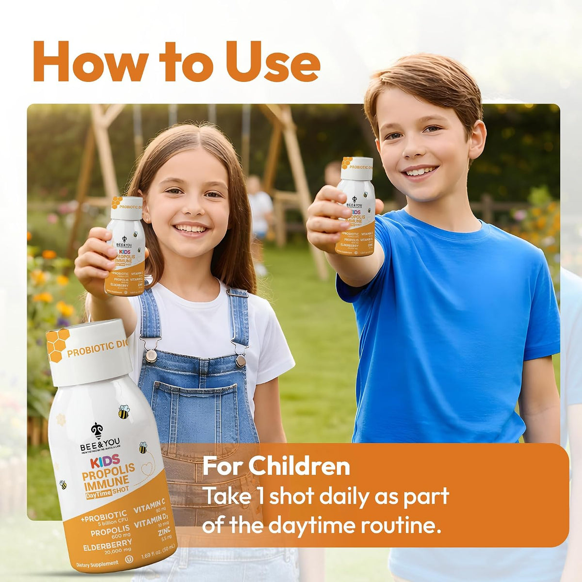 Bee and You Kids Propolis Immune Day Time Shot - Probiótico, Vitamina C, D3, Zinc, Apoyo Inmunitario y Digestivo, 1.69 fl – Image 6