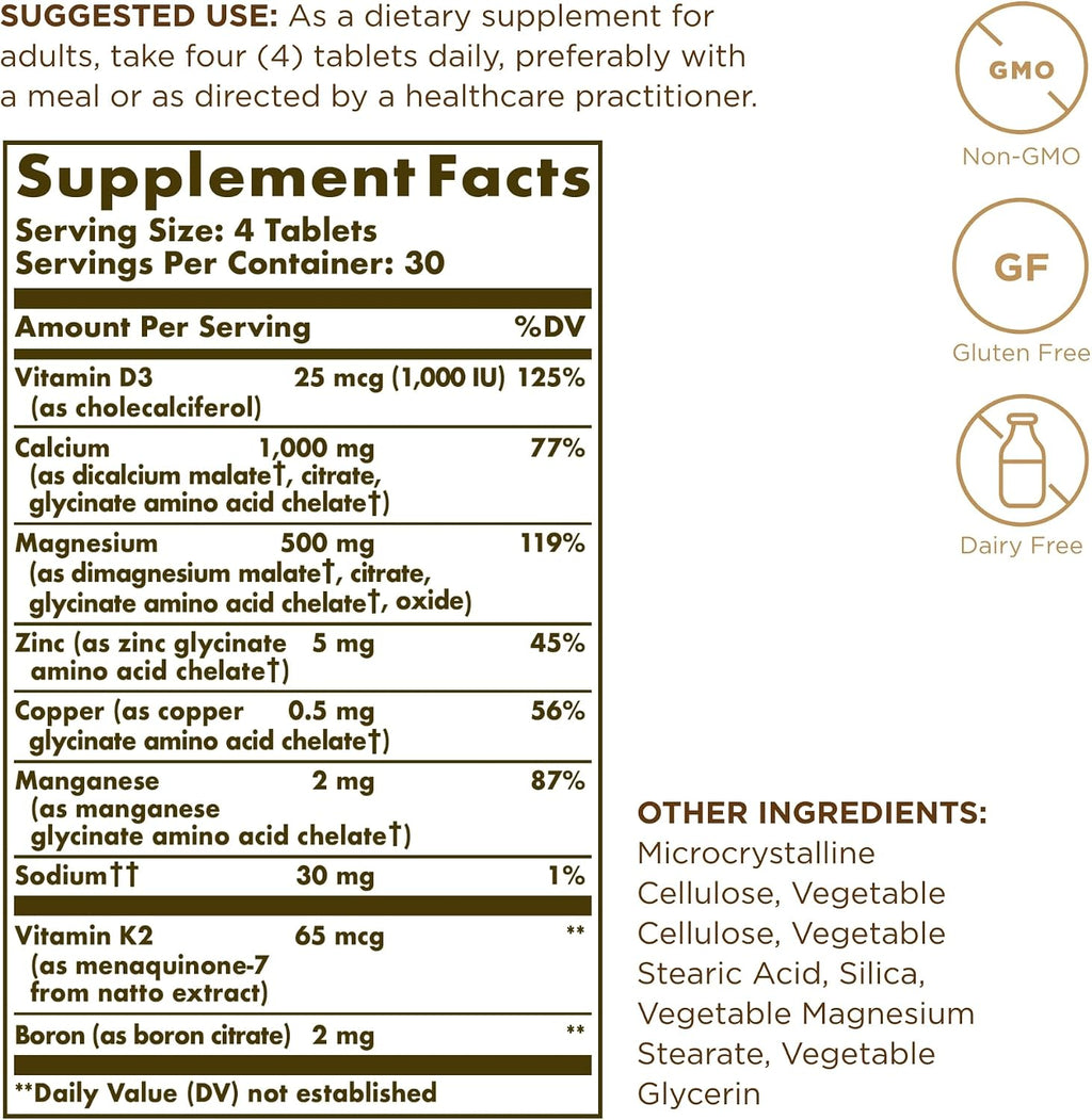 Solgar Advanced Calcium Complex - 120 Comprimidos, Paquete de 3 - con Zinc, Boro, Vitaminas D3 y K2 - No transgénico, Sin Gluten, Sin Lácteos - 90 Raciones