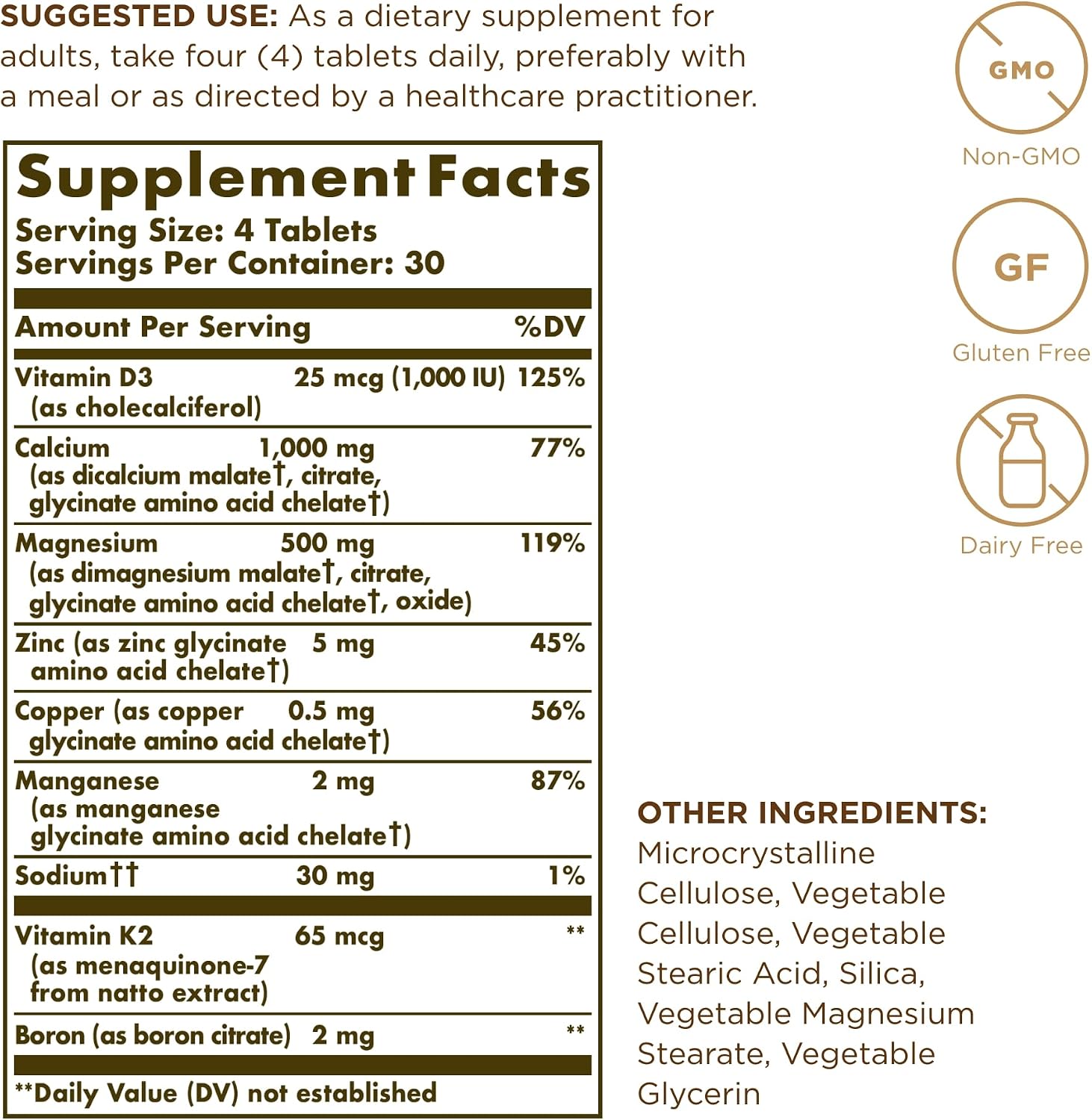 Solgar Advanced Calcium Complex - 120 Comprimidos, Paquete de 3 - con Zinc, Boro, Vitaminas D3 y K2 - No transgénico, Sin Gluten, Sin Lácteos - 90 Raciones