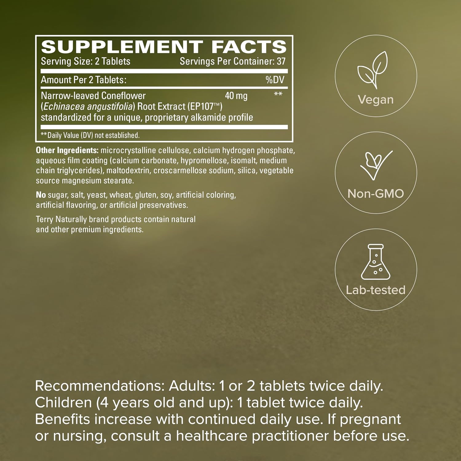 Terry Naturally AnxioCalm – 75 Comprimidos – Fórmula Calmante de Acción Rápida, No Produce Somnolencia, No Adictiva – Seguro para Adultos y Niños +4 Años – No Transgénico – 37 Dosis
