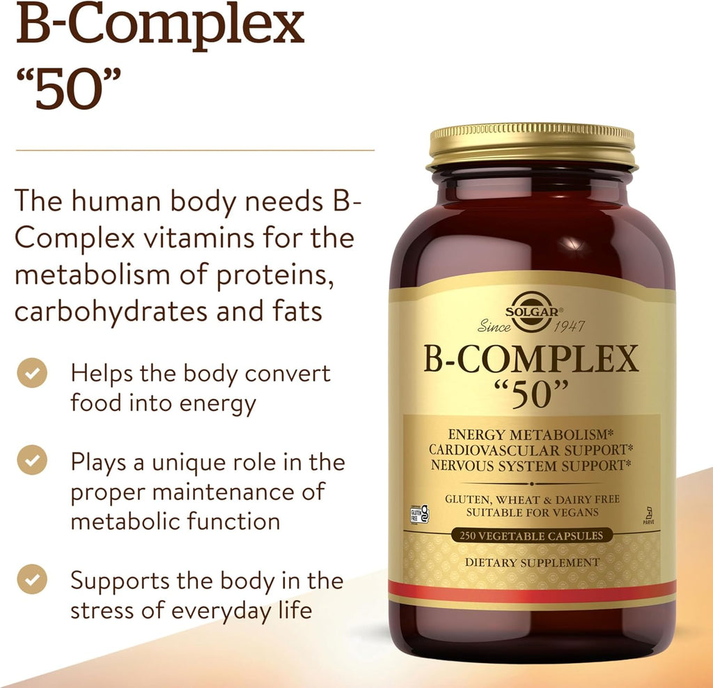 Solgar B-Complex 50 – Complejo B de Vitaminas, 250 Cápsulas Vegetales