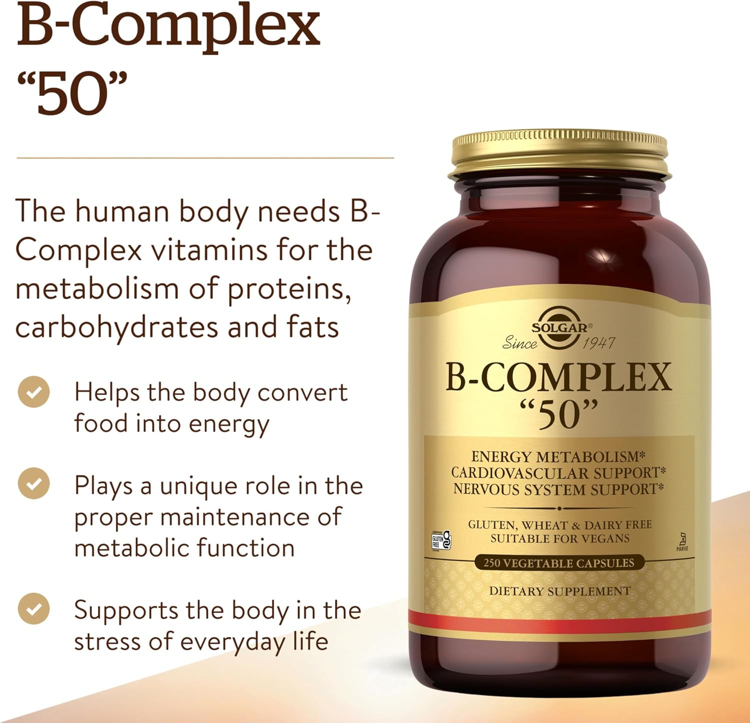 Solgar B-Complex 50 – Complejo B de Vitaminas, 250 Cápsulas Vegetales