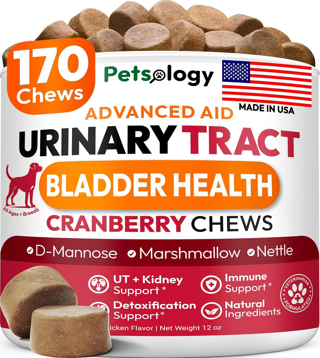 Chicles de Arándano y D-Manosa para Perros - Apoyo Urinario y Multivitamínico (170 unidades)