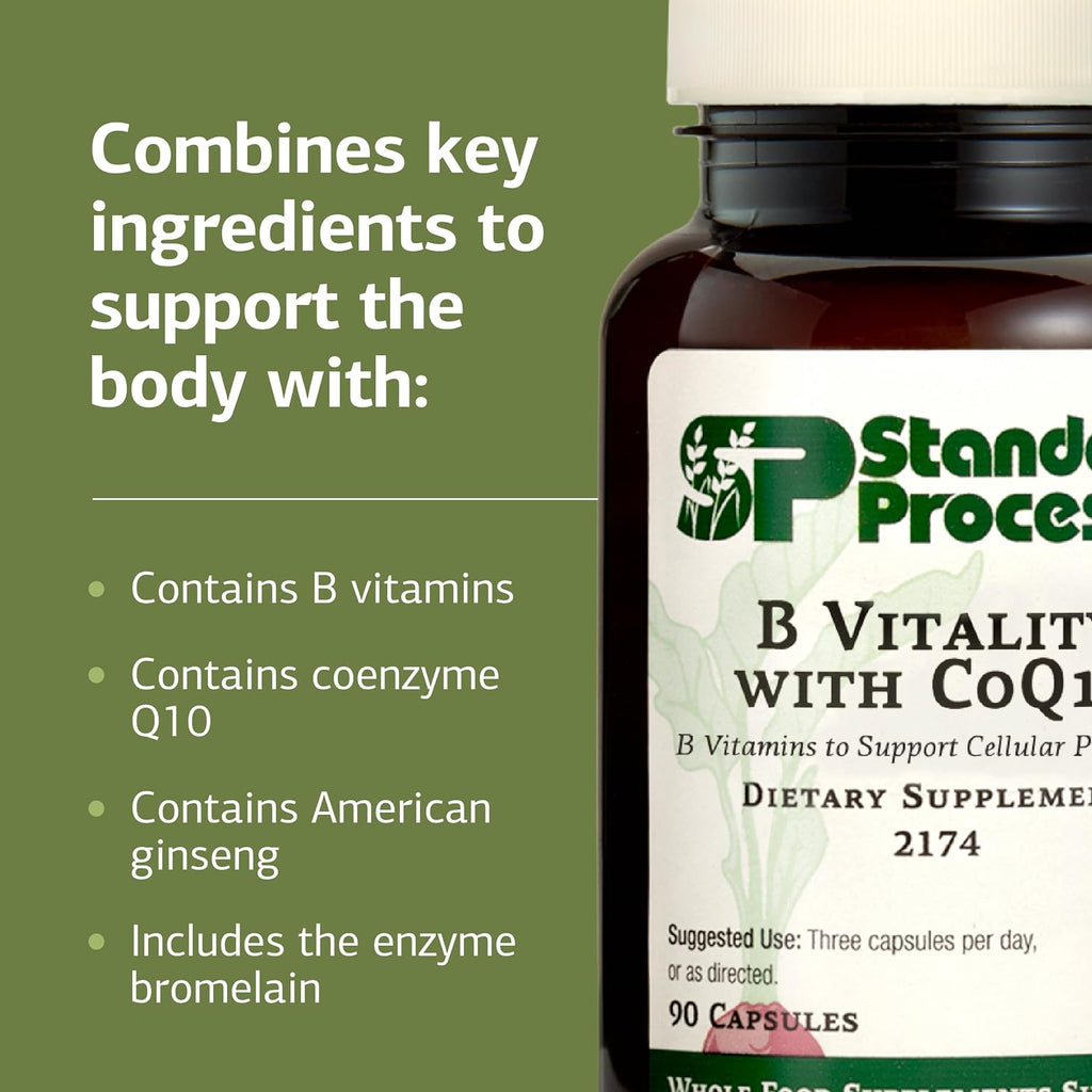 Standard Process B Vitality con CoQ10 - Complejo B con Riboflavina, Biotina y B12 - Vegano, sin Gluten - 90 Cápsulas (30 Servicios)