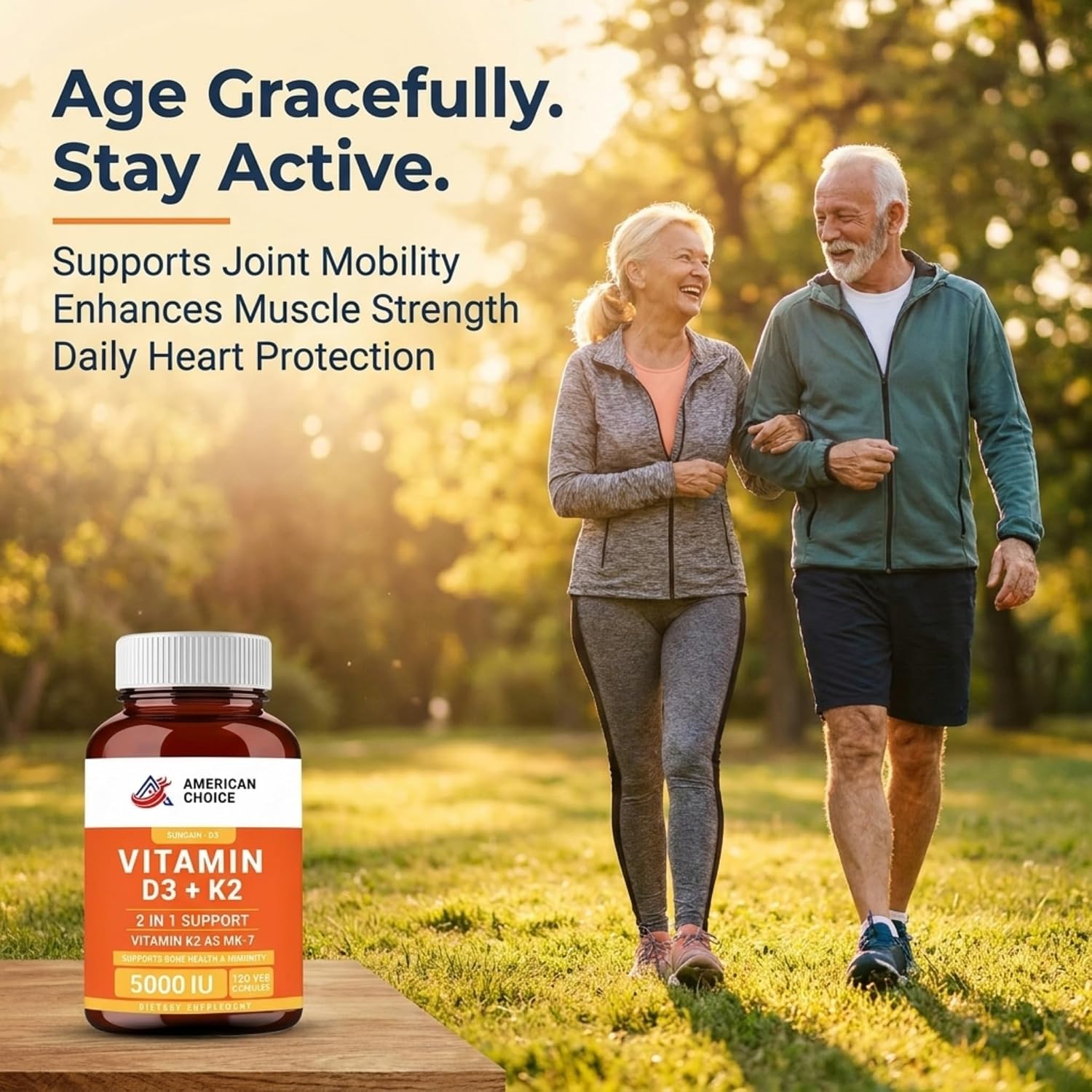 American Choice Vitamina D3 5000 UI + K2 (MK-7) 100 mcg – 120 Cápsulas
