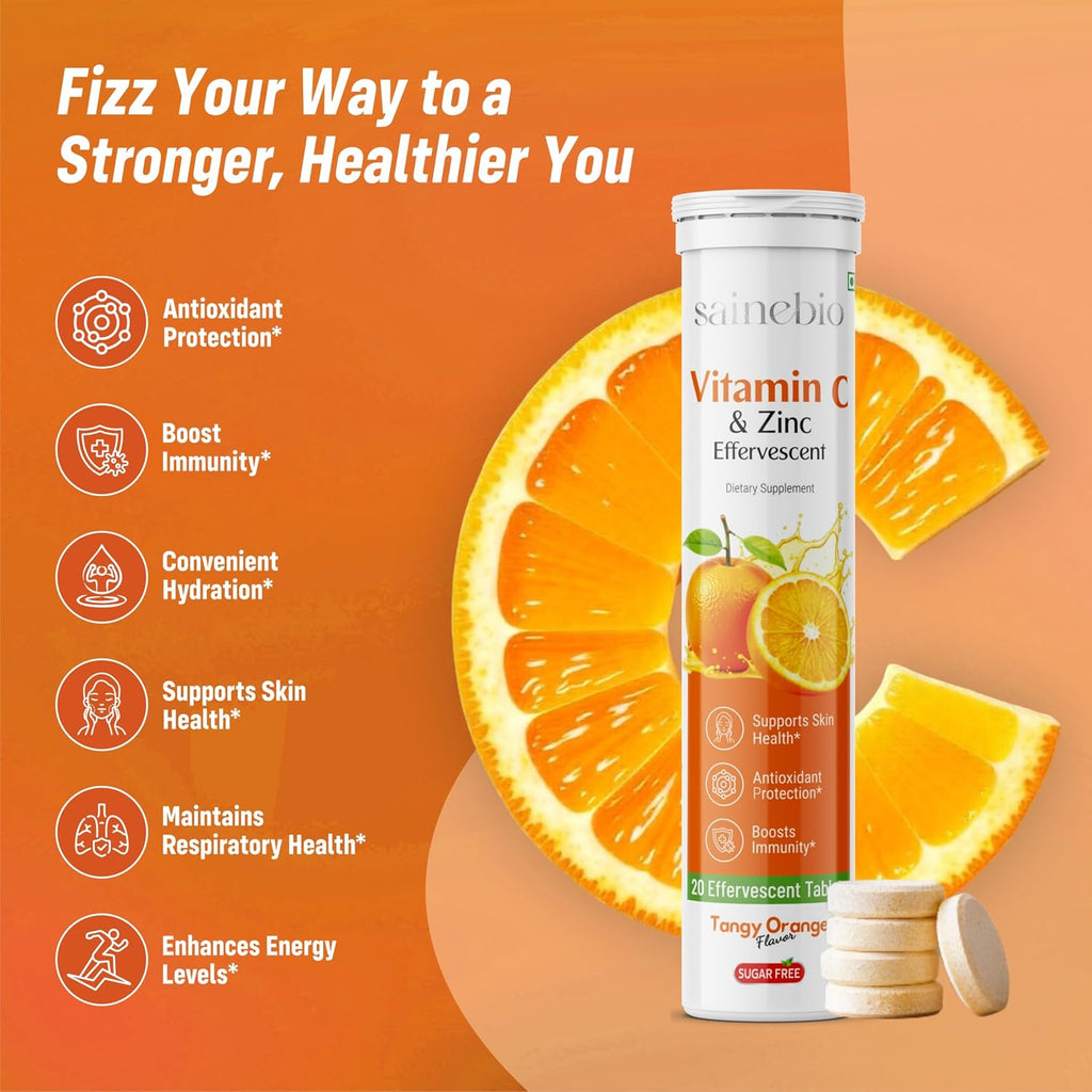 Vitamin C 1000mg Effervescent Tablets - Con Zinc 10mg - Sin Azúcar - 20 Comprimidos