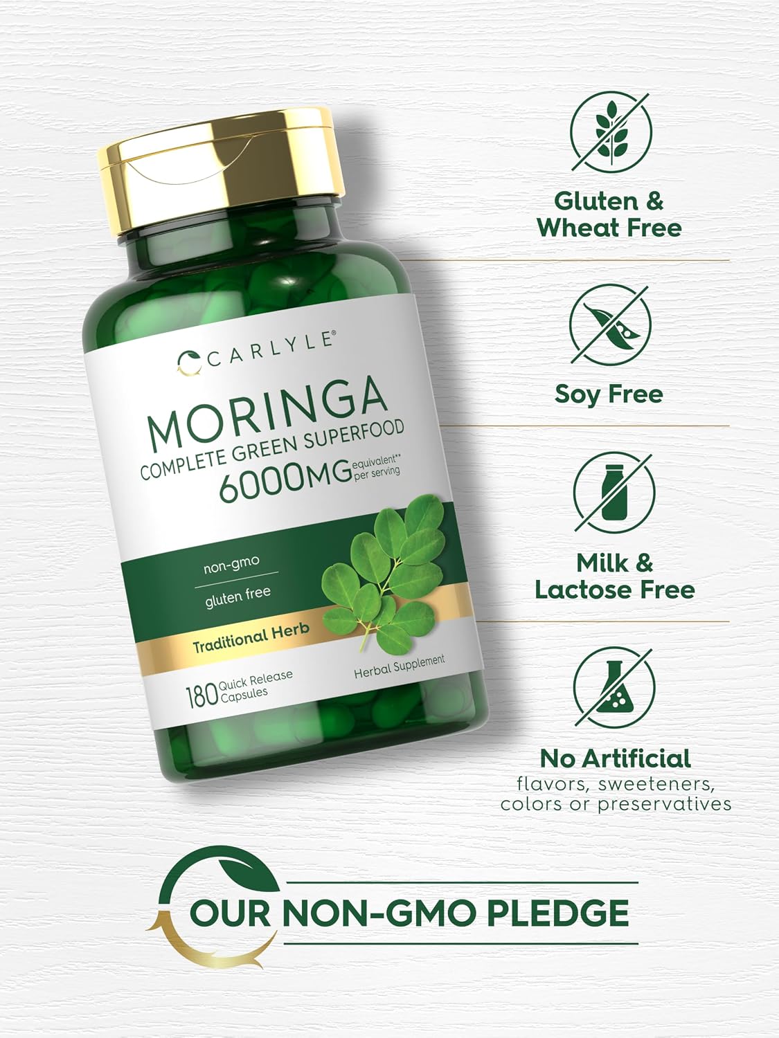 Carlyle Moringa Oleifera - 180 Cápsulas - Superalimento Verde
