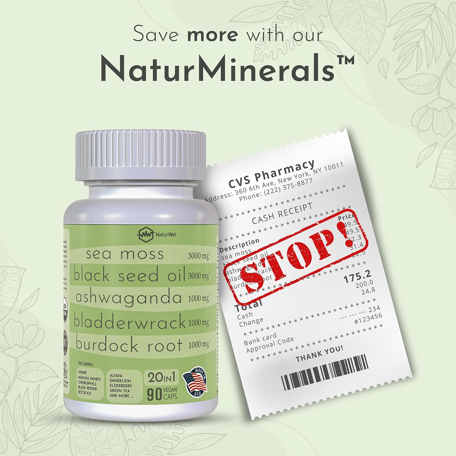 NaturMinerals Complejo 20-en-1 con Aceite de Semilla Negra, Musgo Marino, Ashwagandha y Cúrcuma - 90 Cápsulas Veganas