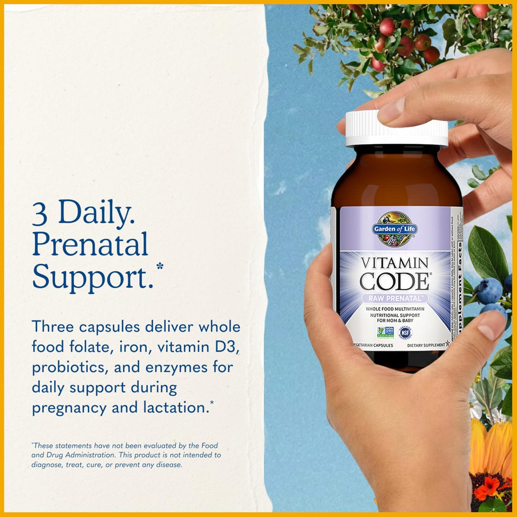 Garden of Life Vitamin Code Raw Prenatal Multivitamínico para Mujeres con Hierro, Ácido Fólico, Probióticos y Nutrientes de Alimentos Integrales – Apoyo Inmunológico y Energía Celular, No-GMO, Sin Gluten, Kosher, 60 Días de Suministro