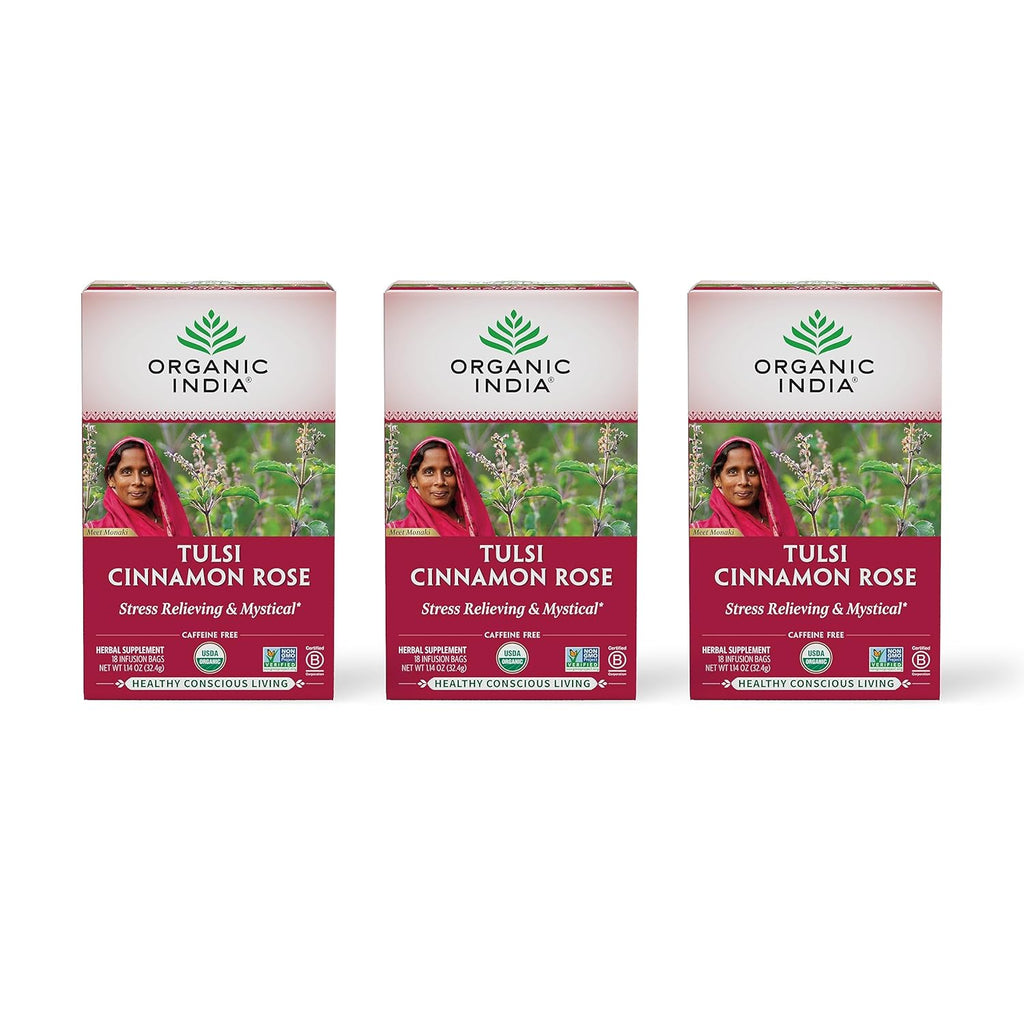 ORGANIC INDIA Té de Tulsi Original - Infusión de Albahaca Sagrada y Albahaca Africana, Relajante, Sin Cafeína - 18 Bolsitas, Pack de 3