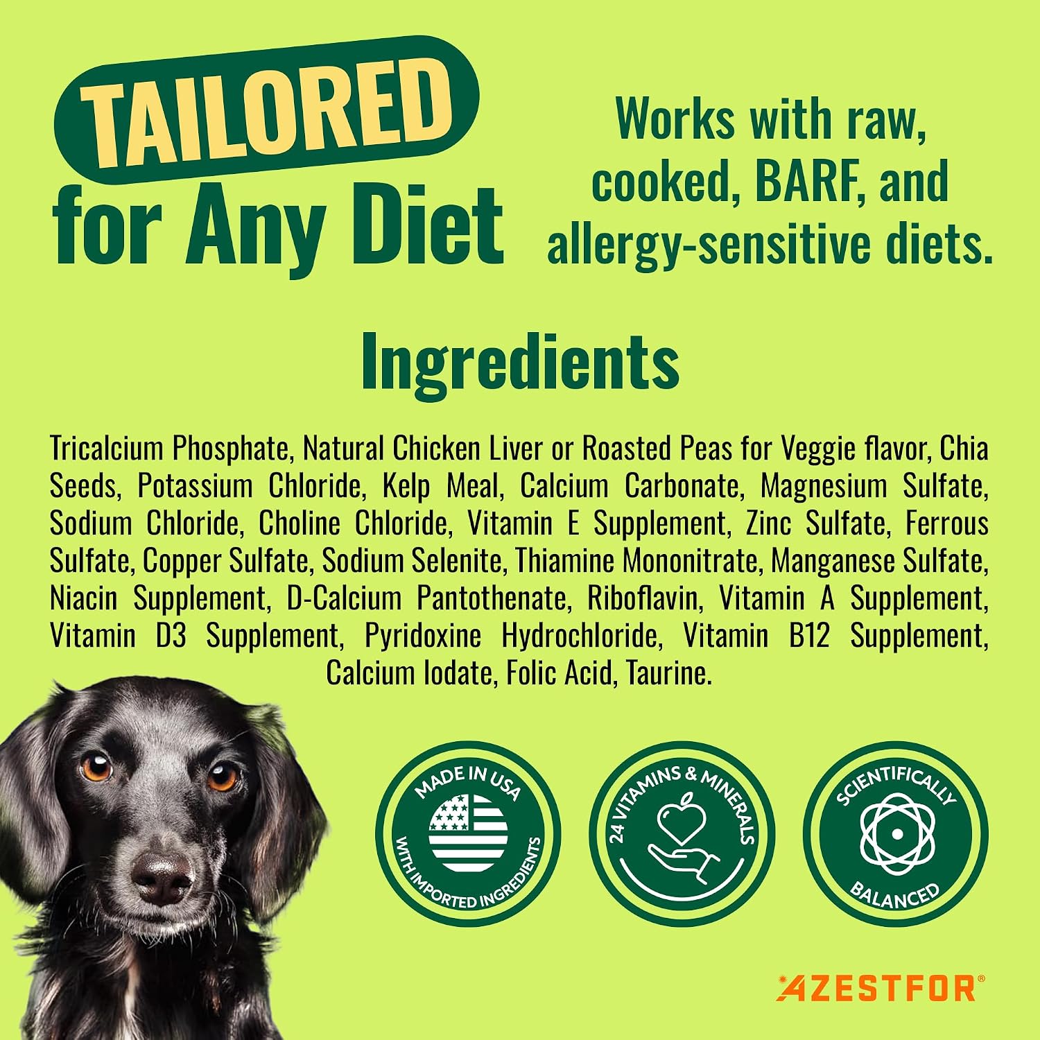 Polvo Pre-Mezcla de Vitaminas para Comida Casera de Perros – 24 Nutrientes Esenciales – Suplemento para Raw, BARF y Sin Granos – Todas las Razas y Edades – 16 oz Sabor Vegetal