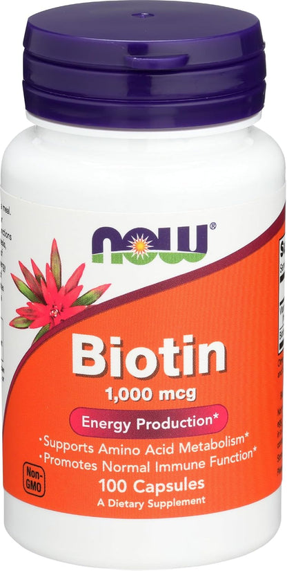 Now Foods Biotina 1000 µg - 100 Cápsulas – La biotina contribuye al metabolismo energético normal. – Image 1