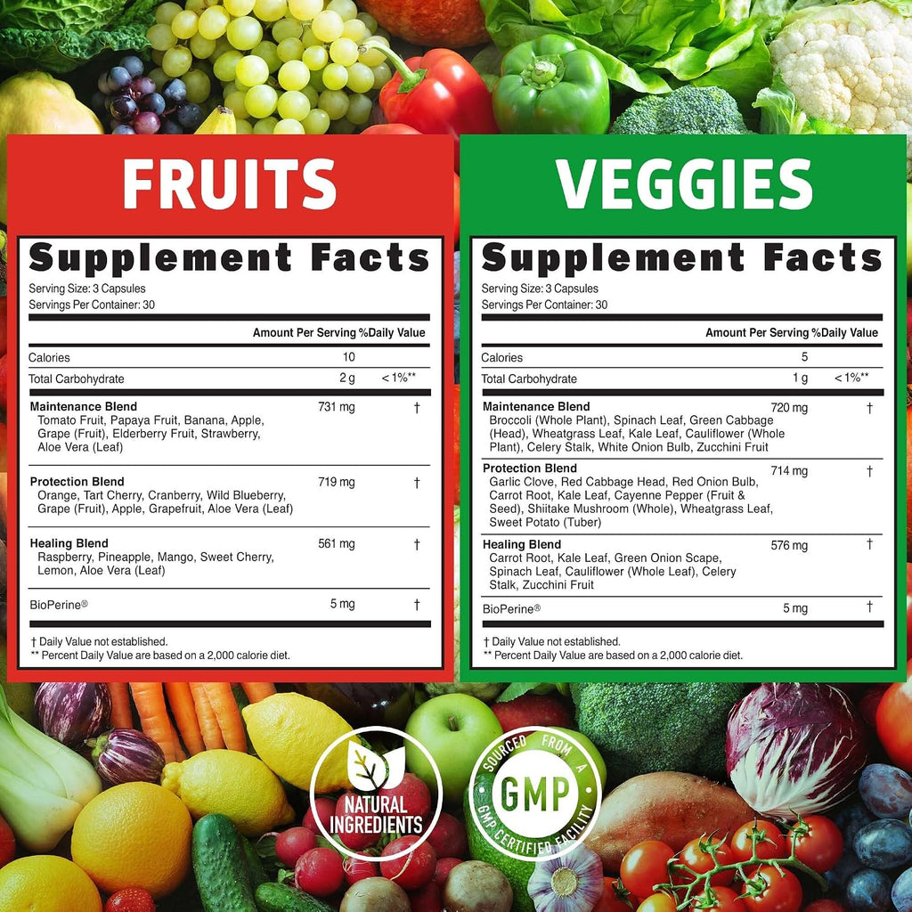 N1N Premium Super Fruits & Veggies - 180 Cápsulas - Superalimento de Frutas y Verduras con Aloe Vera