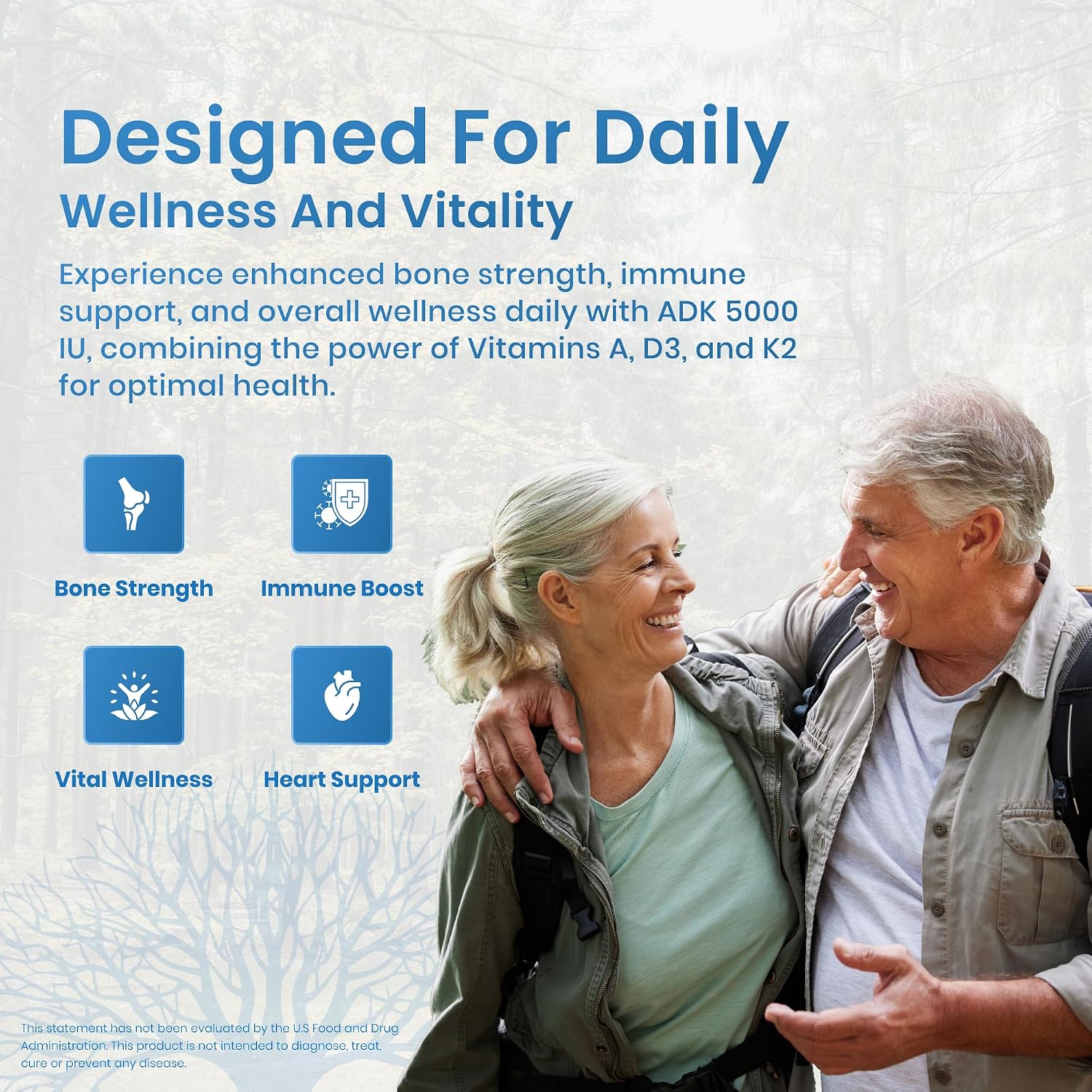 LifeStrength ADK 5 - Suplemento de Vitaminas A, D3 5000 UI y K2 MK-7, 90 Cápsulas