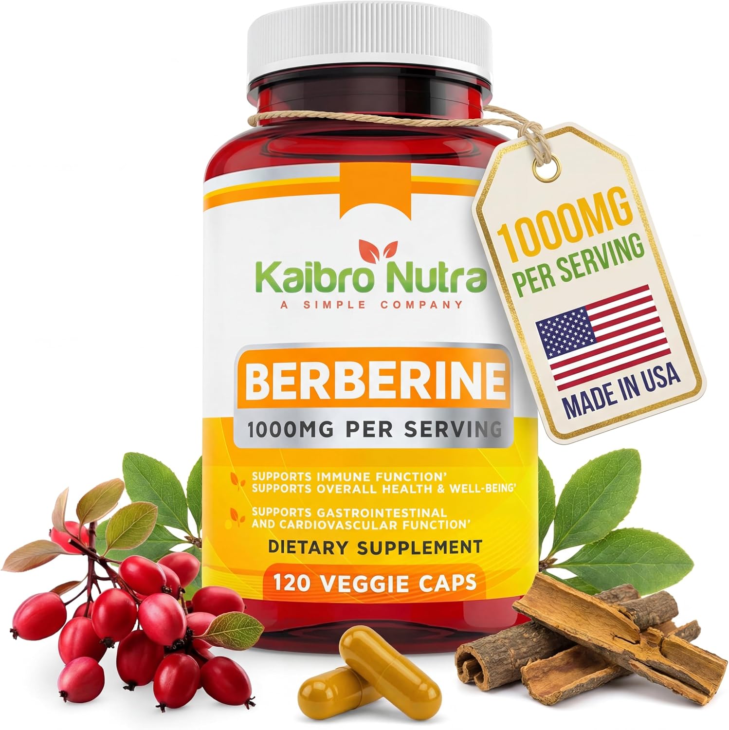 Berberina HCL 1000mg - Suplemento de Berberina, Vegano y Sin Gluten (120 Cápsulas)