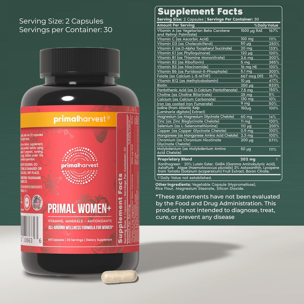 Primal Harvest Women+ – Multivitamínico Diario para Mujer, 60 Cápsulas