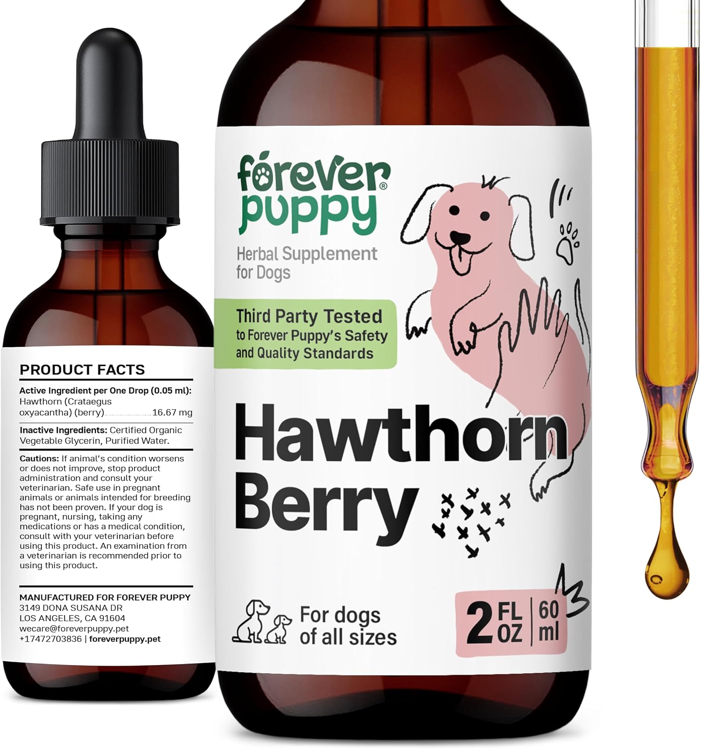 Forever Puppy Gotas de Espino Blanco para Perros - Tintura Antioxidante Líquida para la Salud Cardíaca - 2 oz
