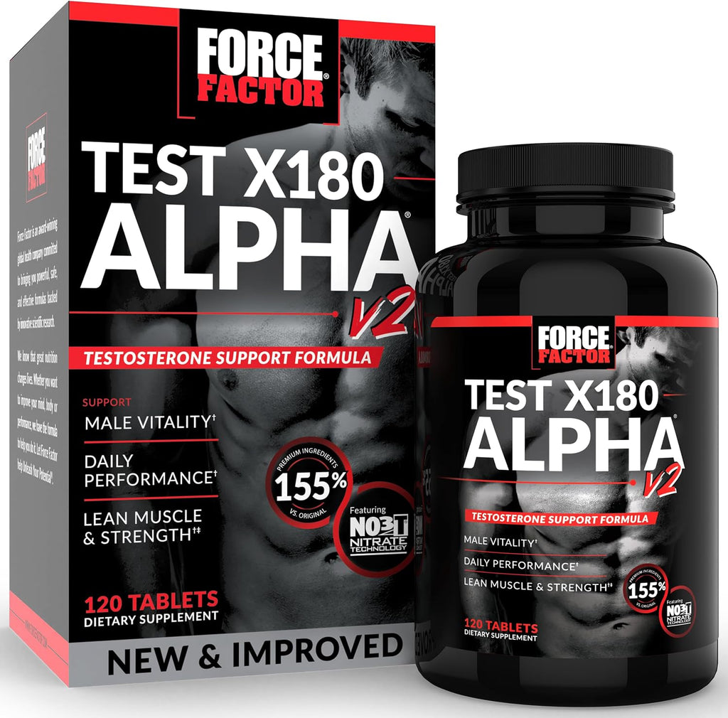 Force Factor Test X180 Alpha v2 – Suplemento de Apoyo Masculino, 120 Comprimidos