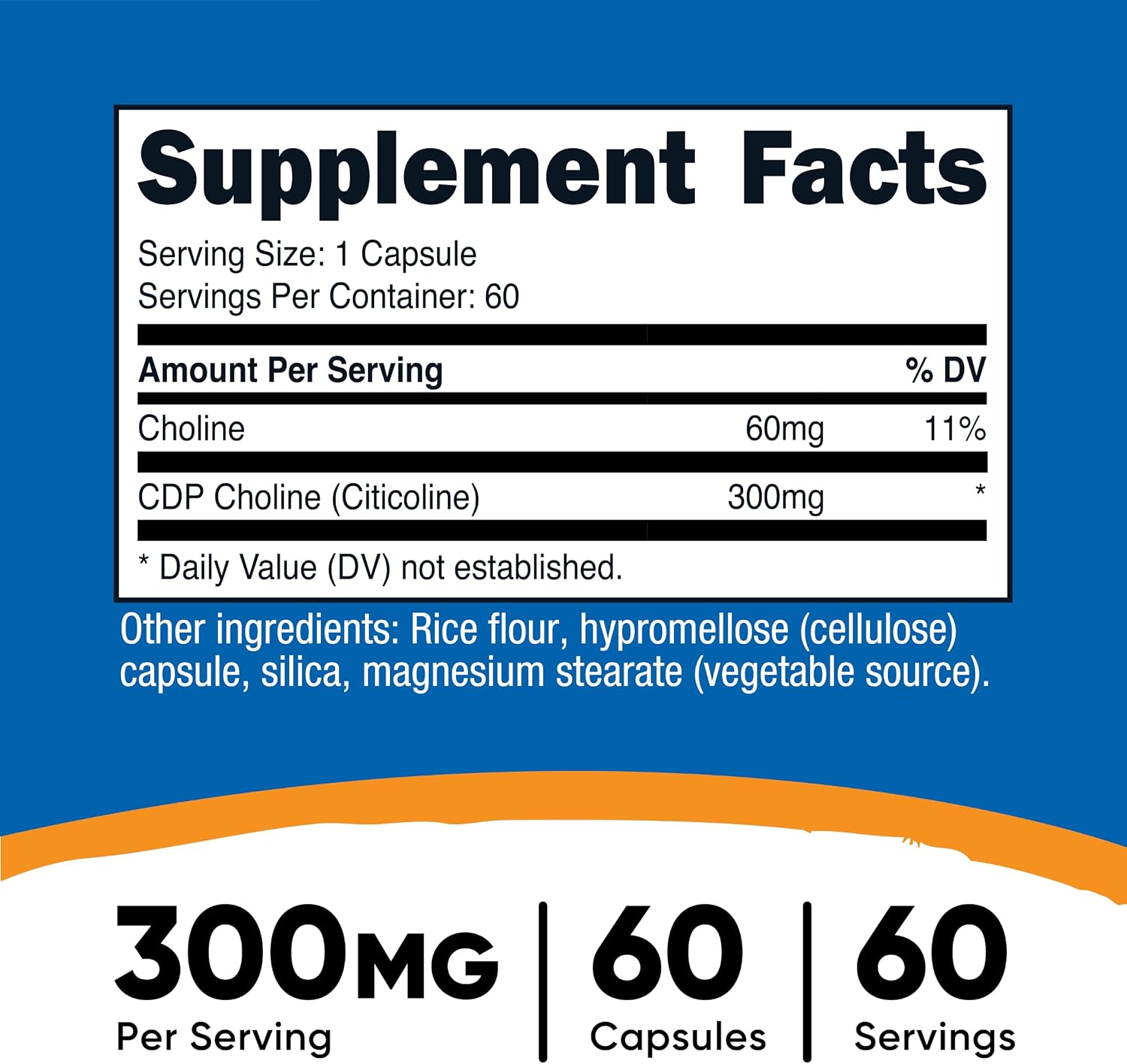 Nutricost CDP Colina (Citicolina) 300mg, 60 Cápsulas Vegetarianas