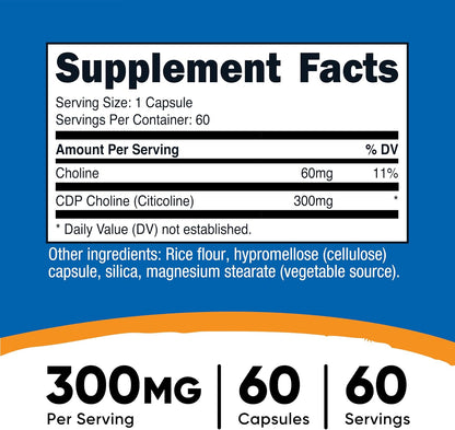 Nutricost CDP Colina (Citicolina) 300mg, 60 Cápsulas Vegetarianas – Image 2