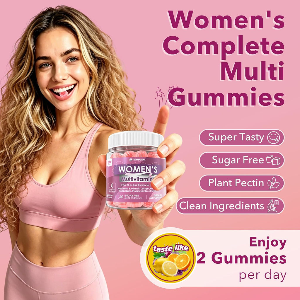 LILICARE Multivitamínico para Mujeres Gominolas - Sin Azúcar, Con Metilfolato, Biotina y Colágeno