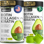 Wellneum Gominolas de Biotina 12000mcg con Colágeno, Keratina y Retinol - Sin Azúcar, 120 Gominolas (2 Envases)
