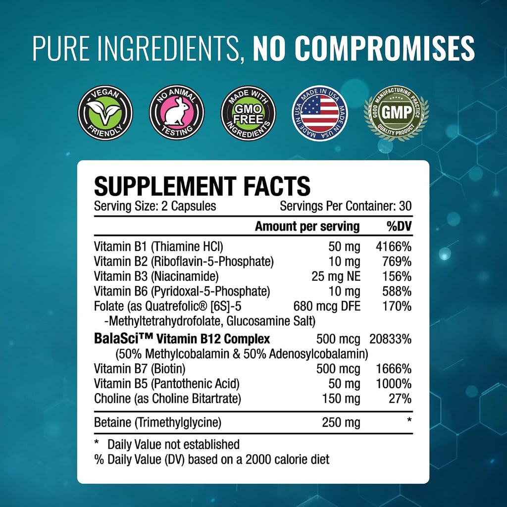Approved Science Methylated B Complex – Complejo B Bioactivo Completo - Folato (5-MTHF), Vitamina B12 Metilada, P5P – Apoyo a la Metilación – Colina, Betaína - 60 Cápsulas - Pack de 3