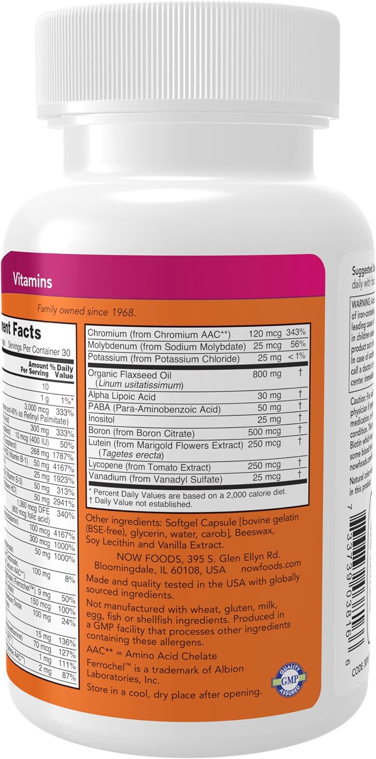 NOW Foods Liquid Multi Gels con Luteína y Licopeno, más Aceite de Linaza, 60 Cápsulas Blandas