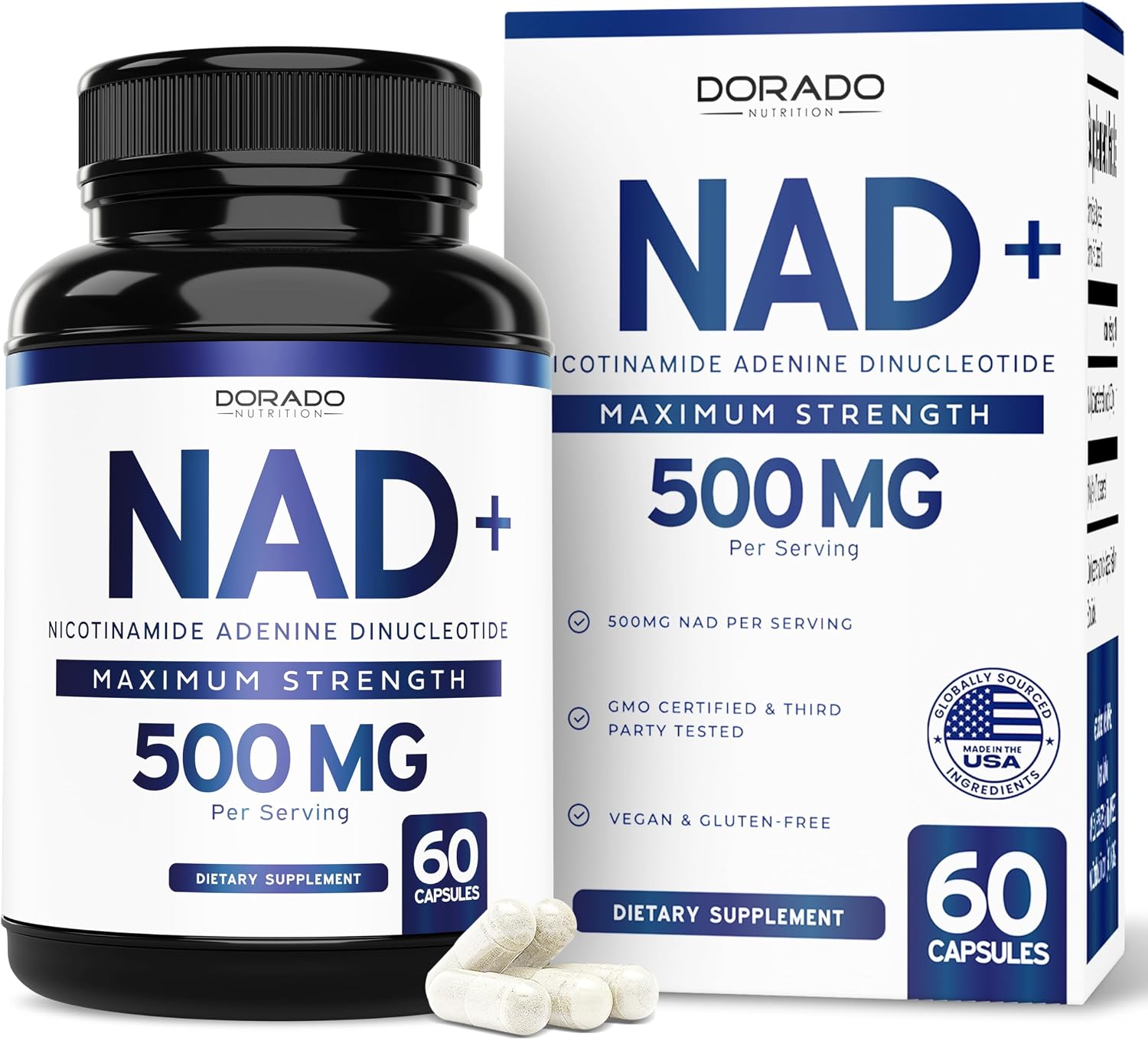 NAD+ Supplement (500mg por porción) - Nicotinamida Adenina Dinucleótido para Hombres y Mujeres - 60 Cápsulas
