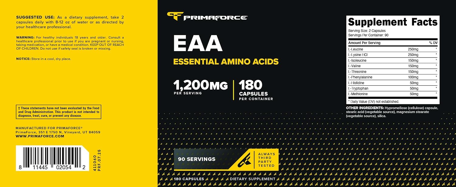 Primaforce EAA Cápsulas 1200mg, 180 Cápsulas, 90 Dosis - Aminoácidos Esenciales