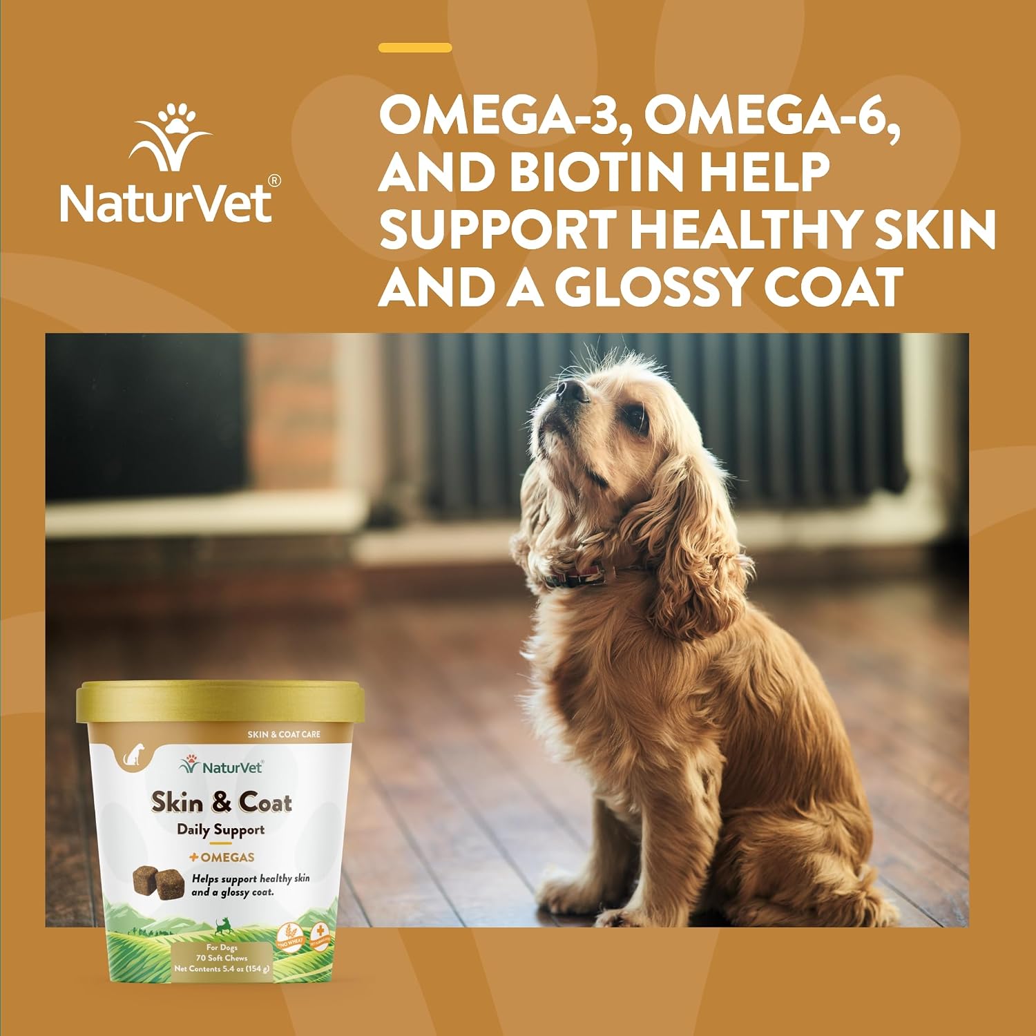 NaturVet Piel y Pelaje Más Ayuda para el Aliento para Perros, 70 Masticables Suaves