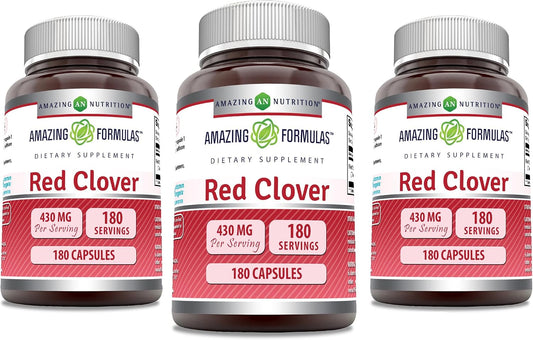 Amazing Formulas Trébol Rojo 430 mg Cápsulas - Extracto de Flores - No Transgénico, Sin Gluten - 180 Cápsulas (Paquete de 3)