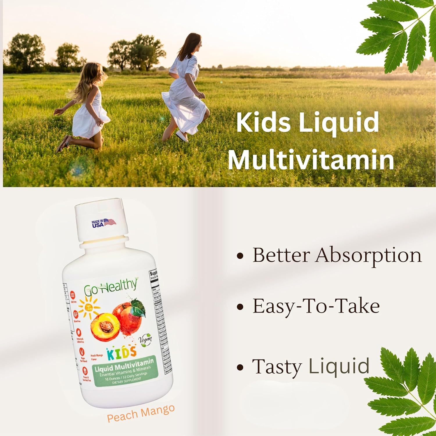 Go Healthy Kids Multivitamínico Líquido | Sabor Melocotón Mango | 30-60 Dosis