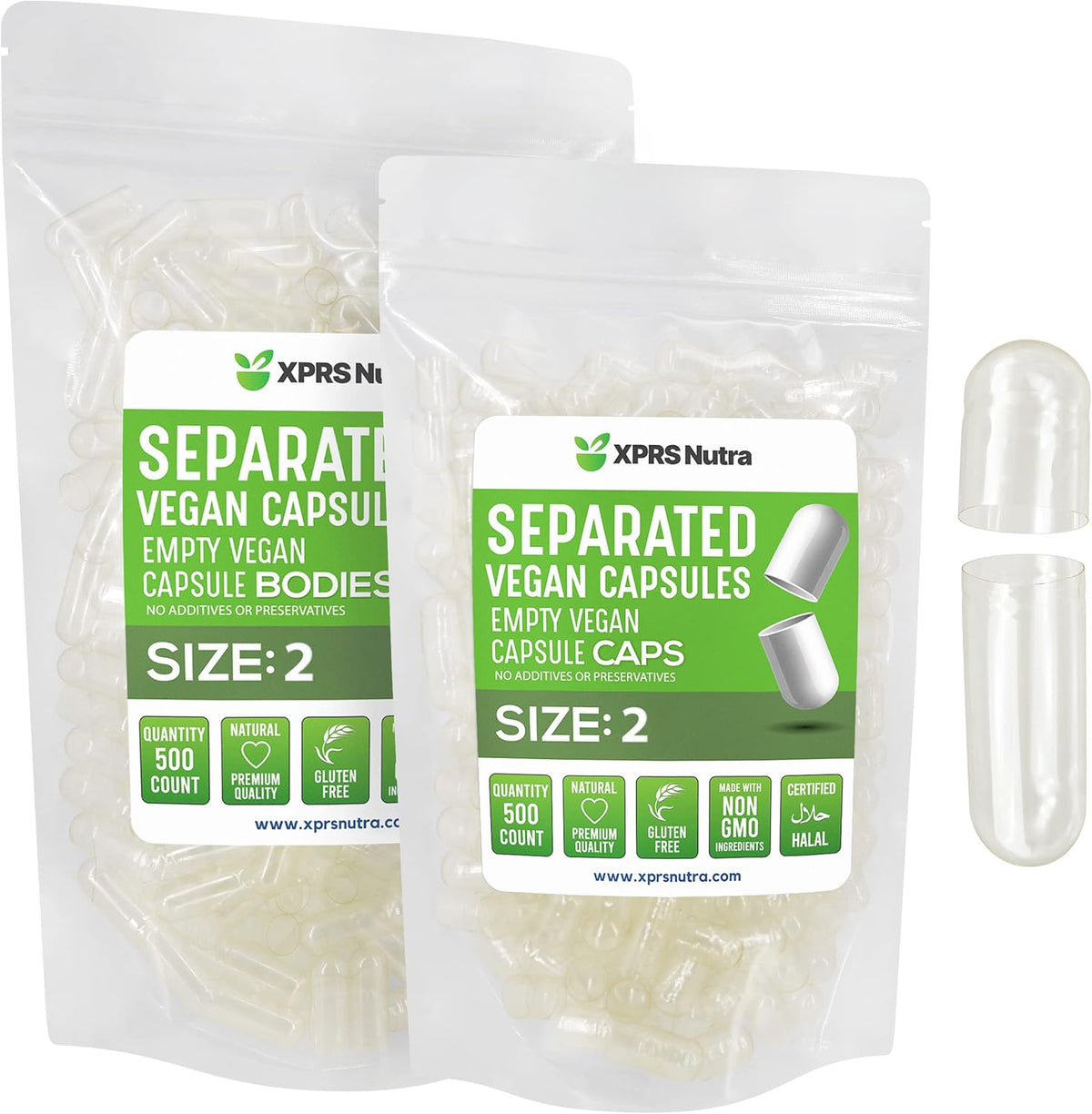 XPRS Nutra Cápsulas Veganas Tamaño 2 Separadas - 100 Unidades - Cápsulas Vacías para Rellenar Suplementos – Image 6