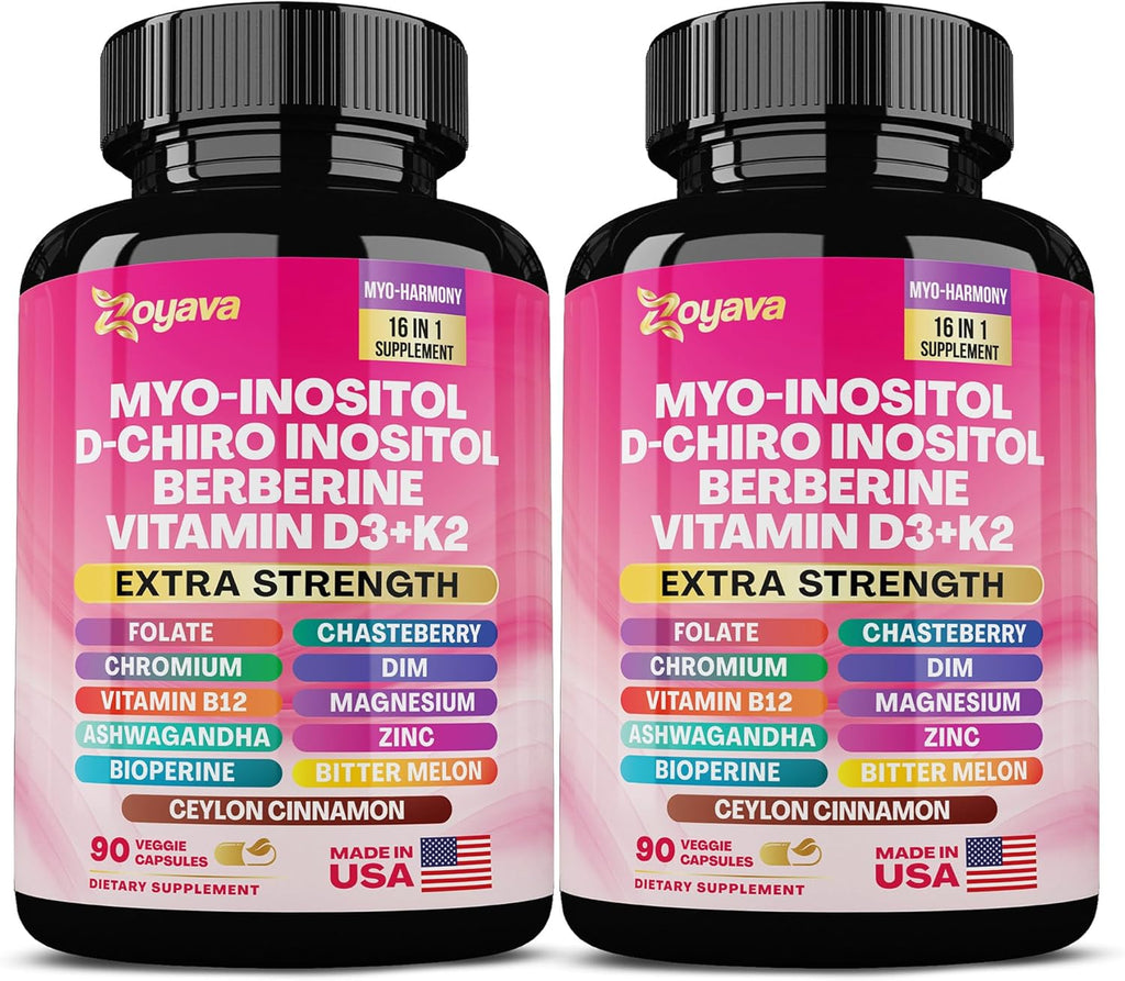 Zoyava Myo Inositol Complex – 750 mg Myo-Inositol con Berberina, D-Chiro Inositol, Ashwagandha y más – 180 Cápsulas Veganas