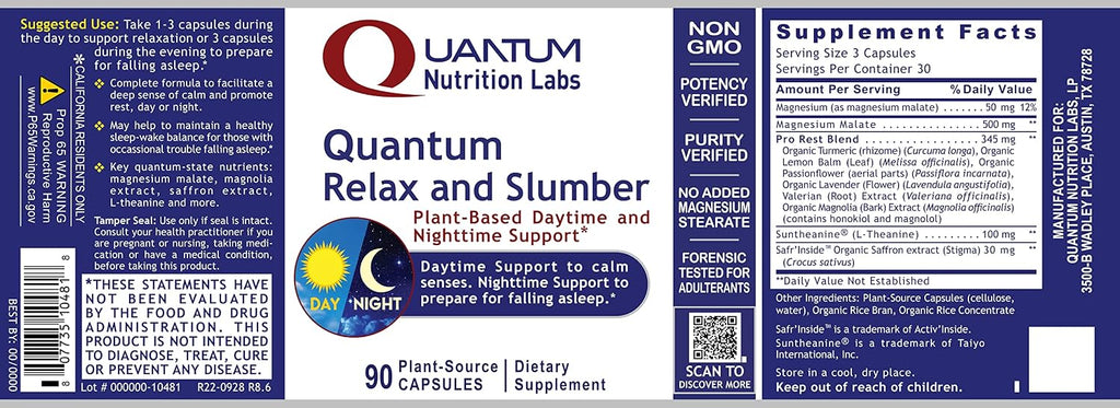Quantum Relax and Slumber - Sleep Supplement with Magnesium Malate and L-Theanine, 90 capsules