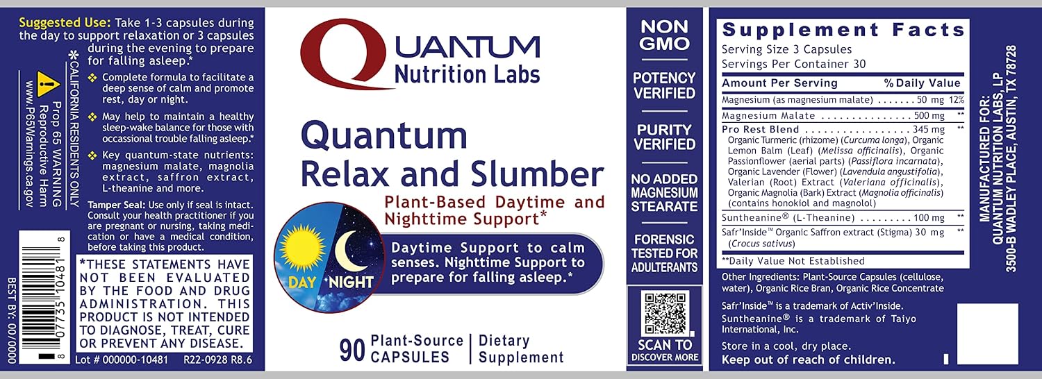 Quantum Relax and Slumber - Sleep Supplement with Magnesium Malate and L-Theanine, 90 capsules