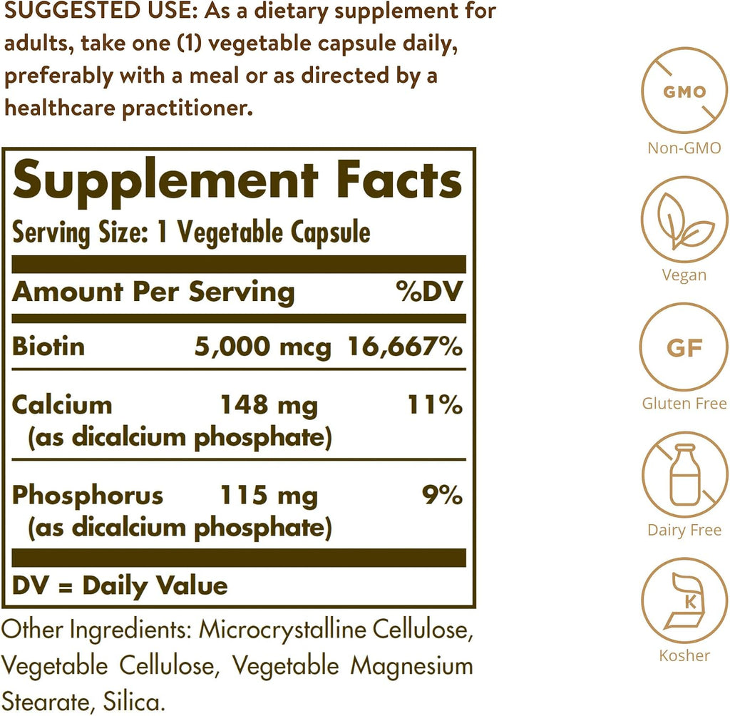 Solgar Biotina 5000 mcg - 100 Cápsulas Vegetales