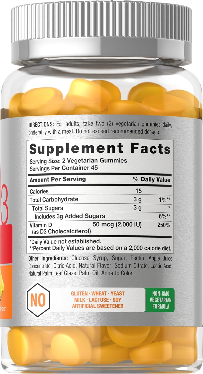 Horbäach Vitamina D3 2000 IU Gominolas | 90 uds | Vegetarianas | Sabor Piña | 50 mcg | Sin OMG, Sin Gluten