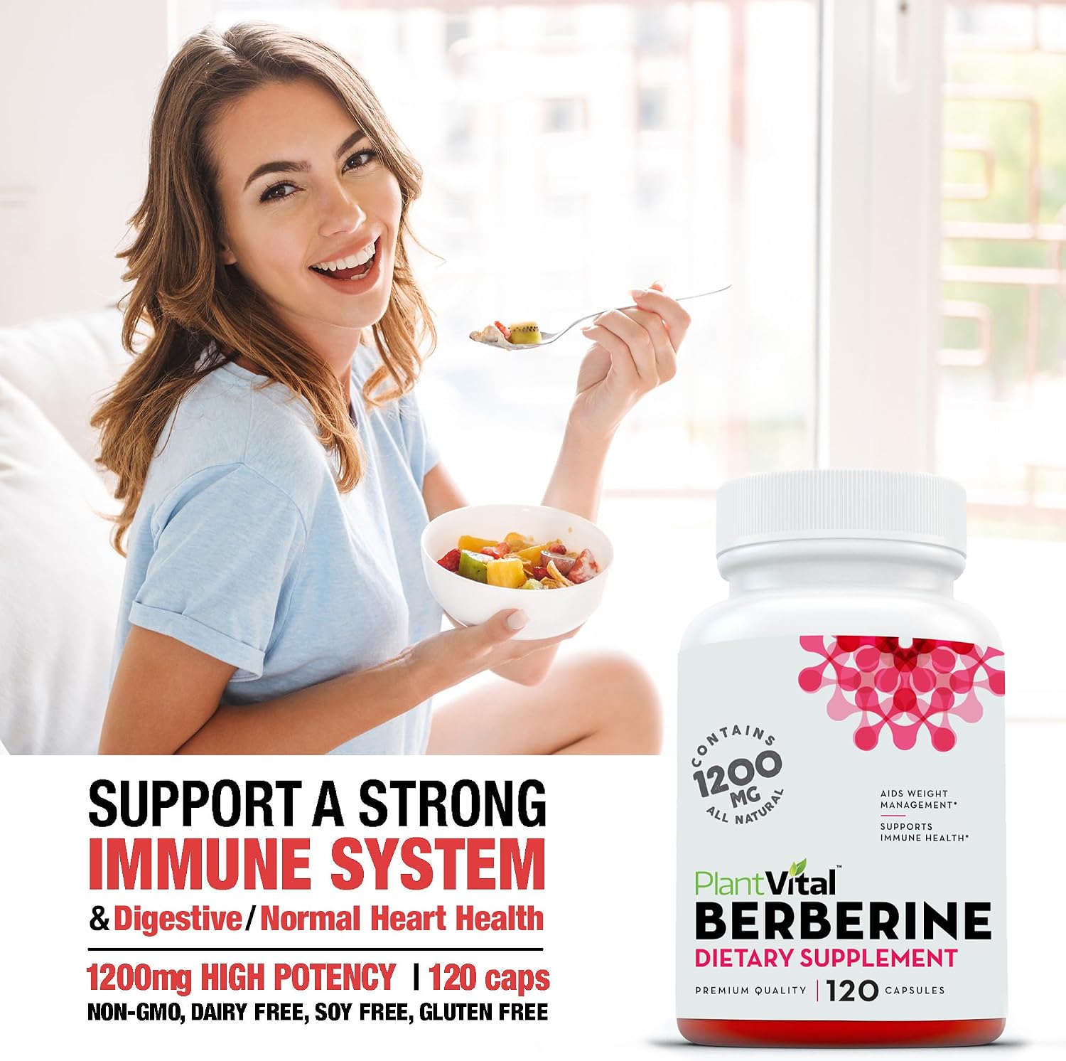 Plantvital Berberina 1200mg (2 cápsulas) - 240 Cápsulas Veganas, No OGM