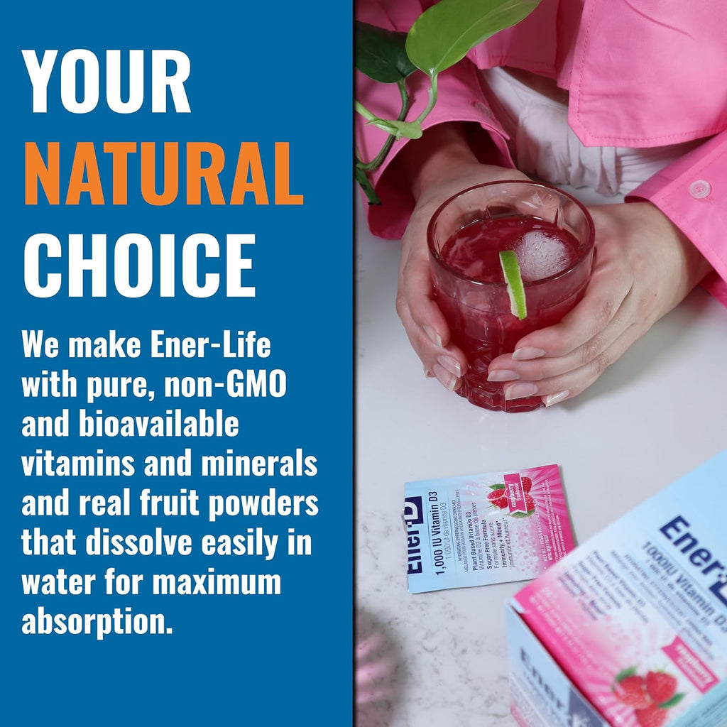 Ener-D Sugar Free Multivitamin Drink Mix - Sabor Frambuesa, 24 sobres